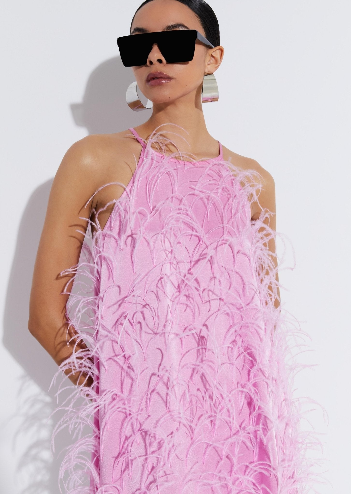 Satin Feather Embroidery Mini Dress - 5