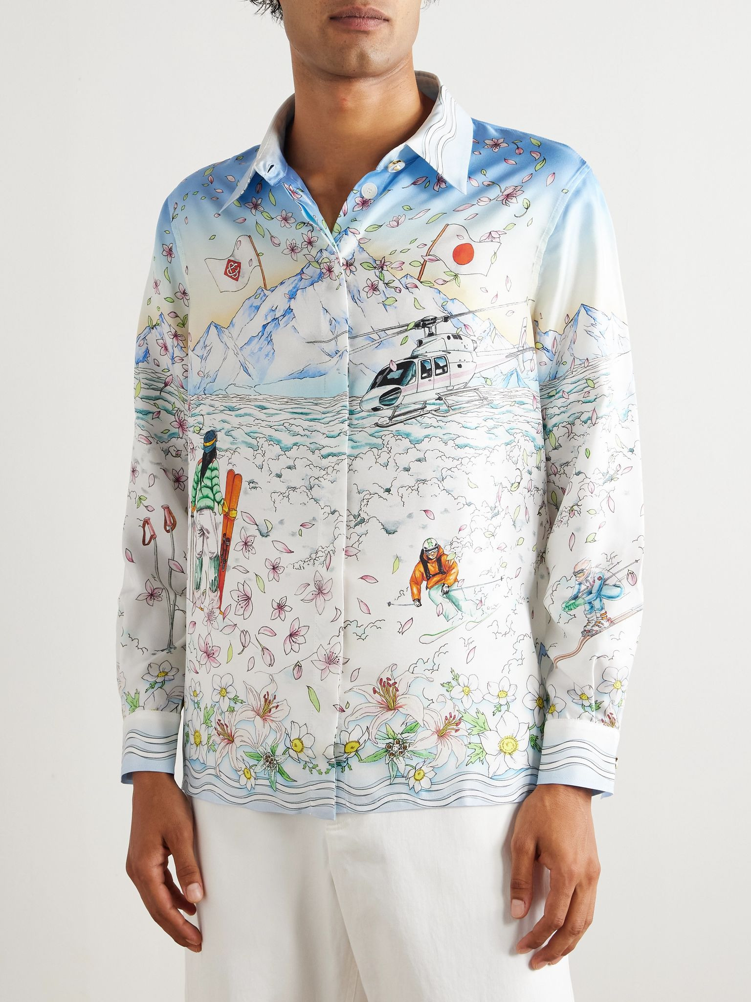 Printed Silk-Twill Shirt Blue - 3