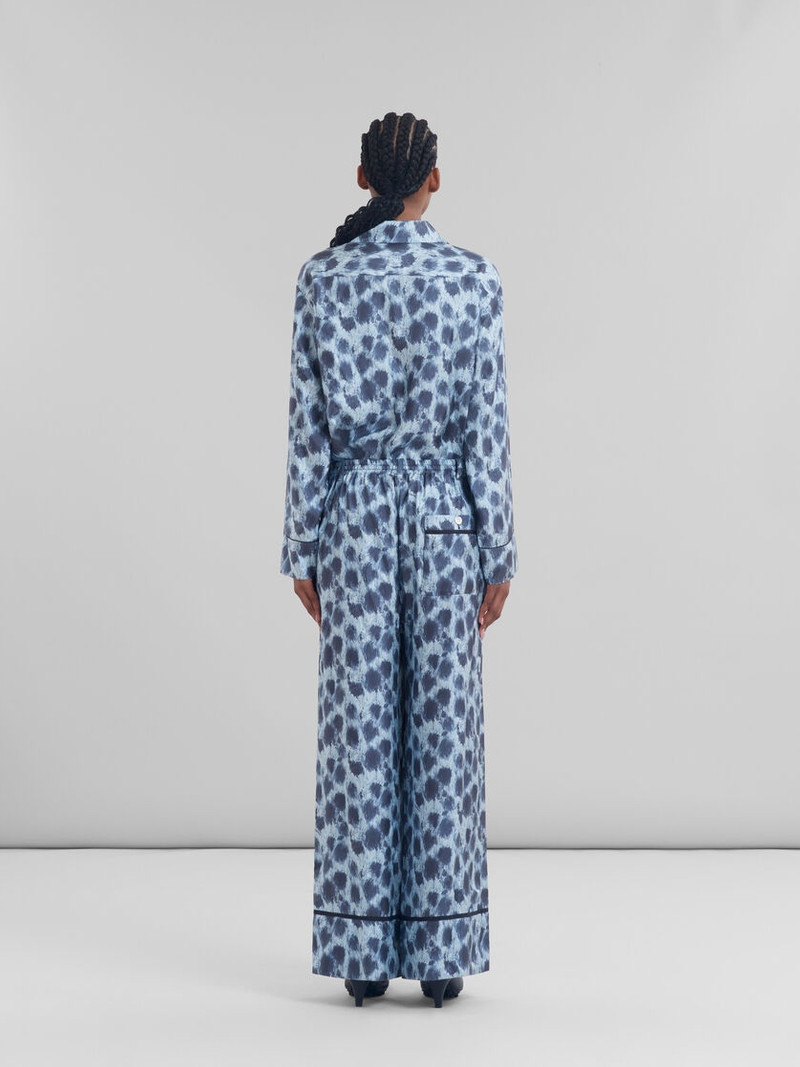 LIGHT BLUE SILK PALAZZO TROUSERS WITH CRAYON LEOPARD PRINT 3