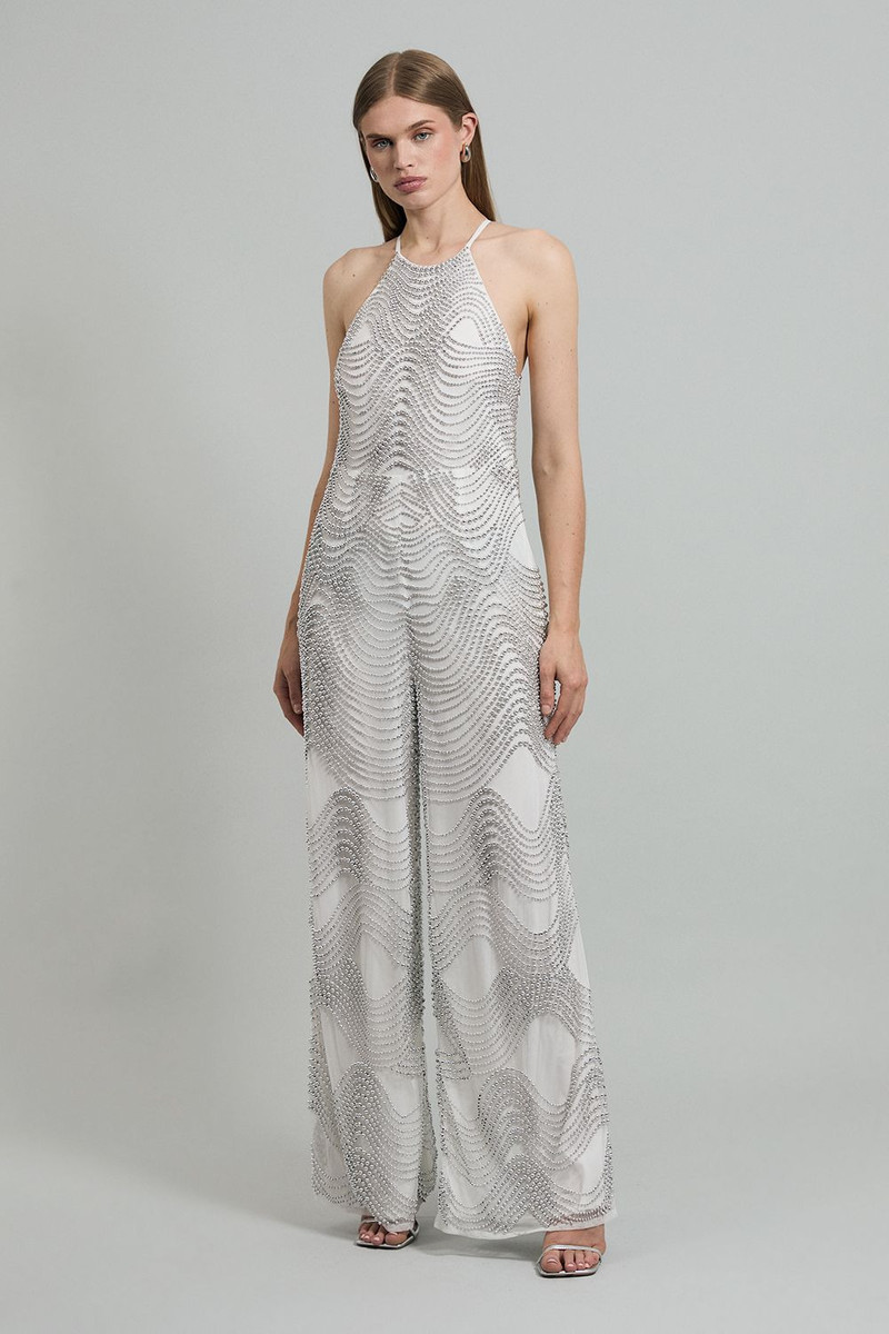 KAREN MILLEN Embellished Geo Halter Woven Jumpsuit outlook