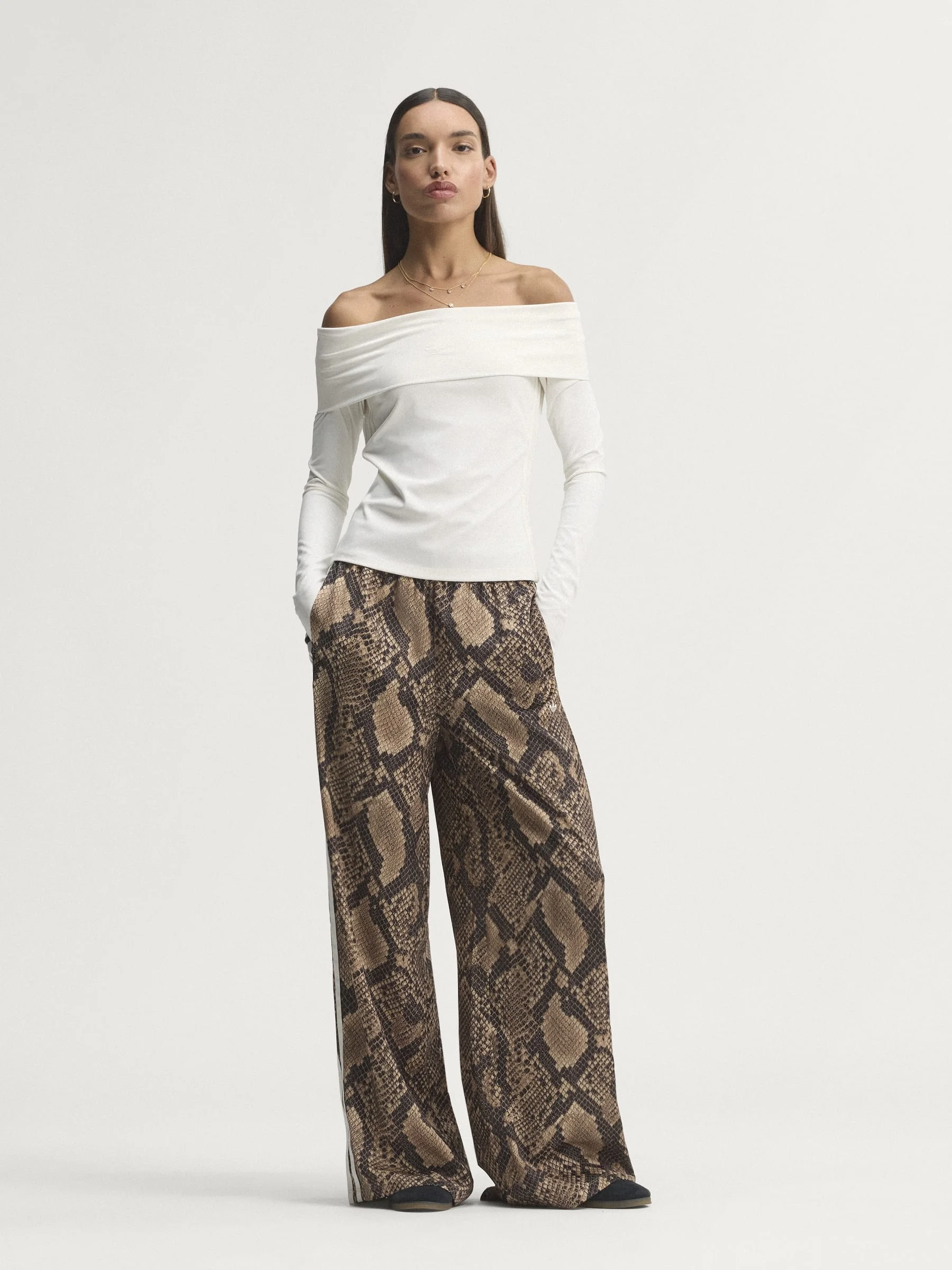 SATIN SNAKE PRINT WIDE LEG TRACK PANTS - 1
