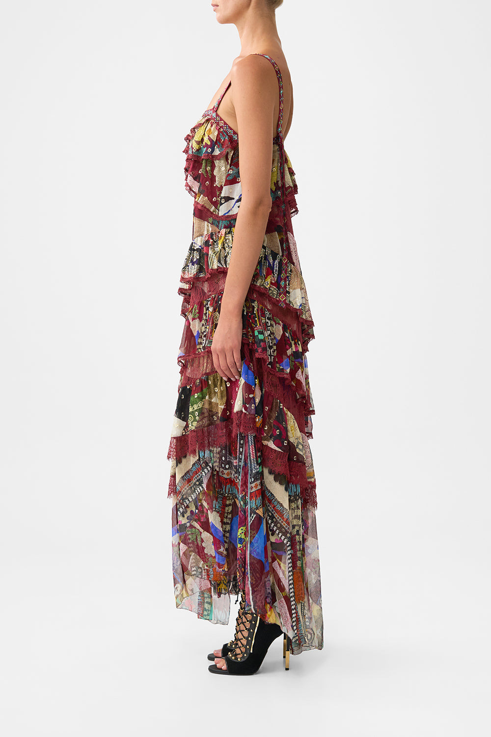 ASYMMETRIC SPLICED LACE DRESS - 4