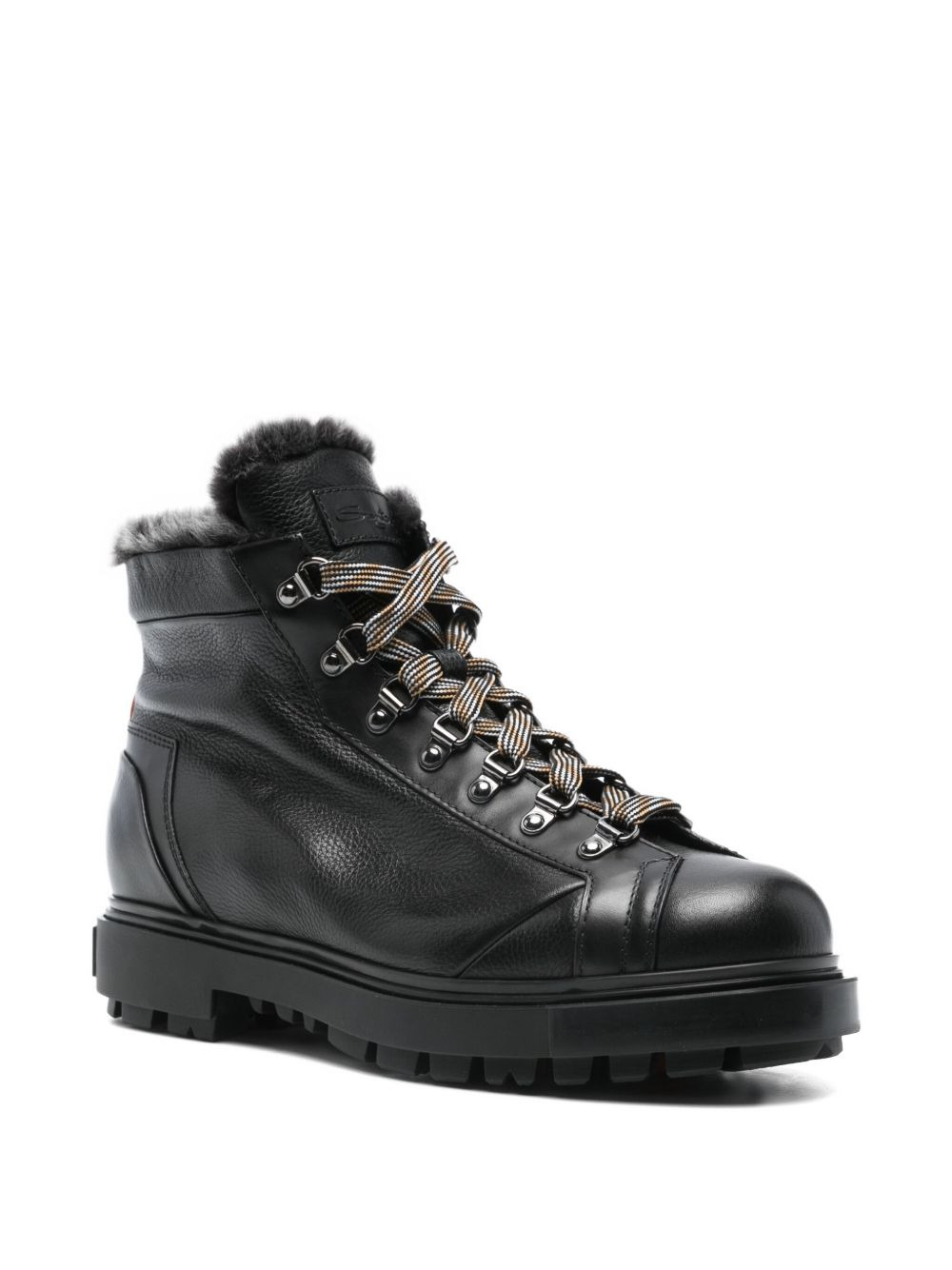 fur-trim lace-up boots - 2