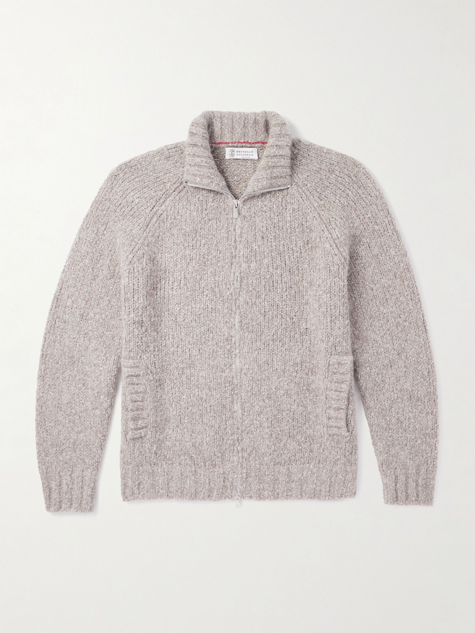 Slim-Fit Alpaca-Blend Zip-Up Cardigan Beige - 1