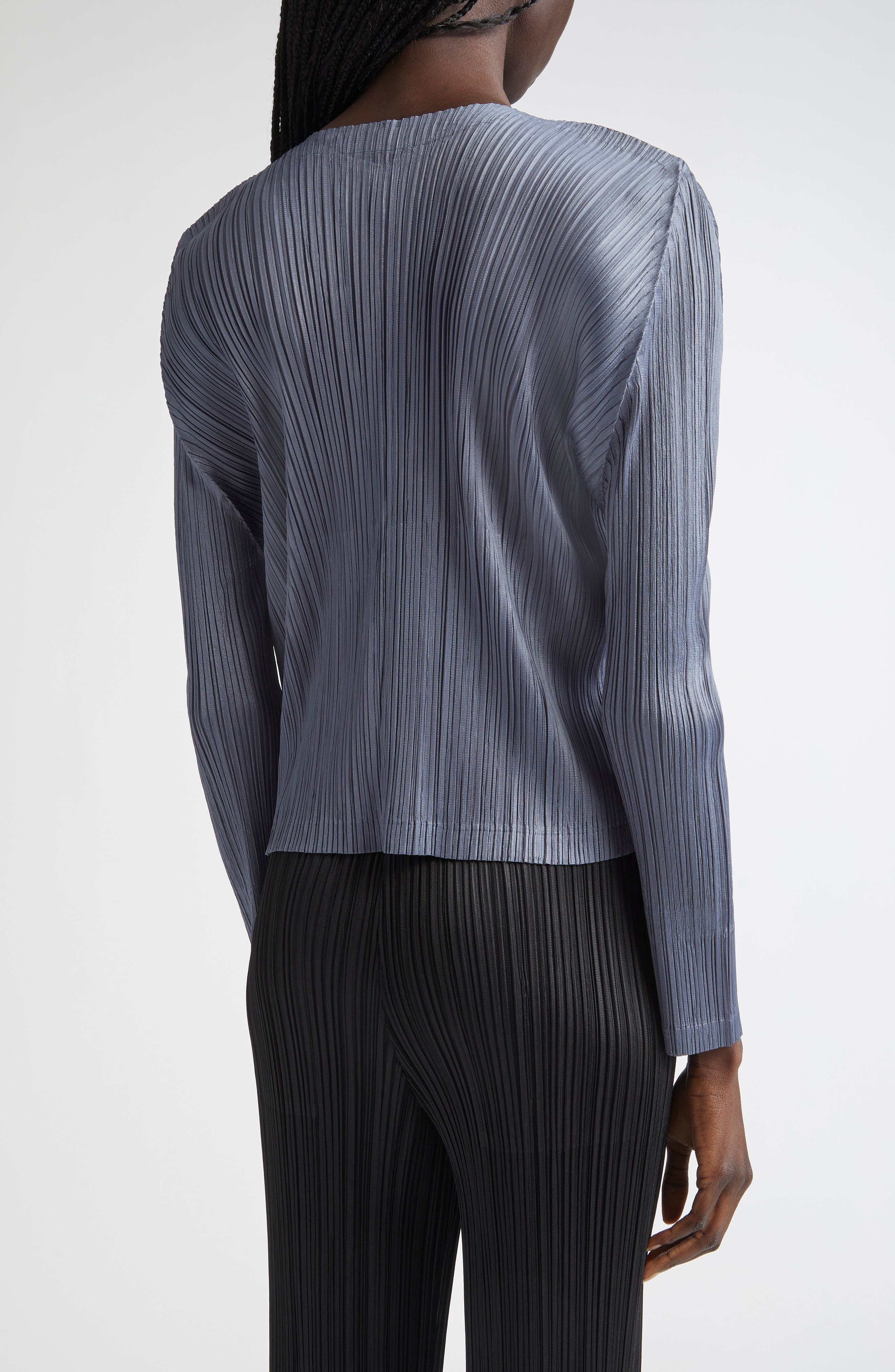 Pleats Please Issey Miyake Monthly Colors May Pleated Zip Front Top in Dark Blue Gray at Nordstrom - 3