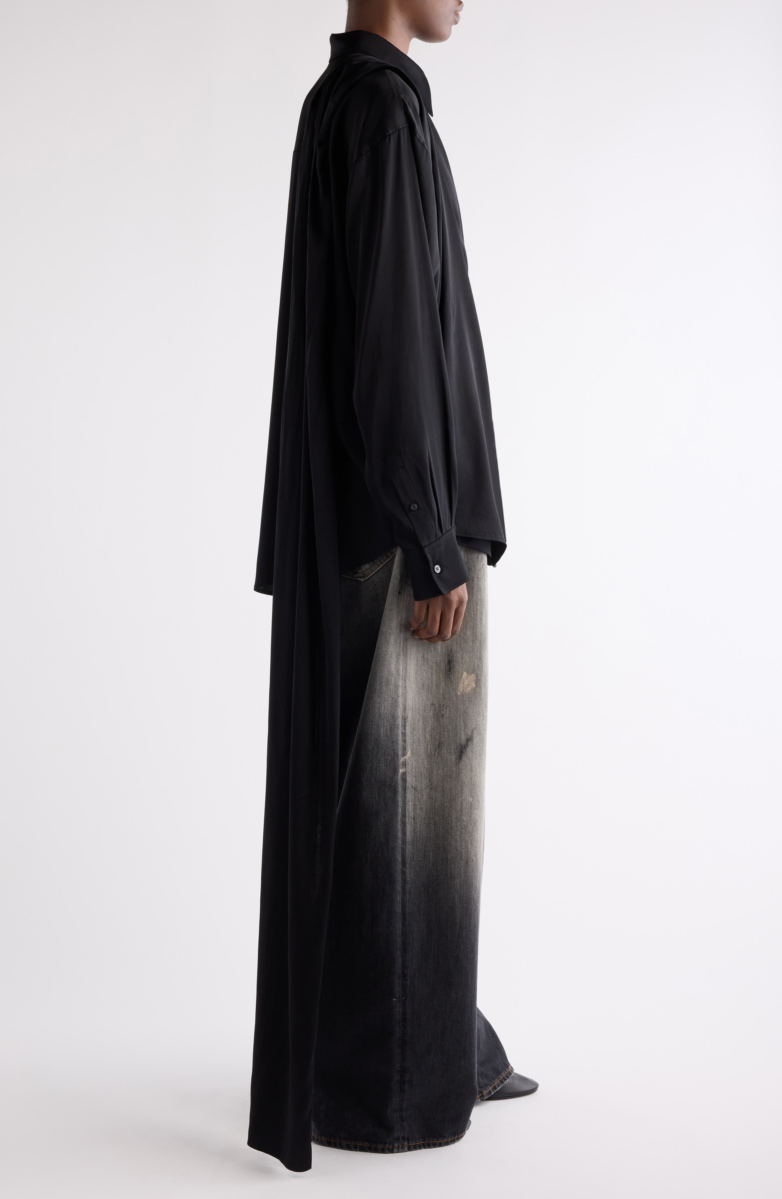 Acne Studios Sinton Layered Soft Satin Top in Black at Nordstrom - 4
