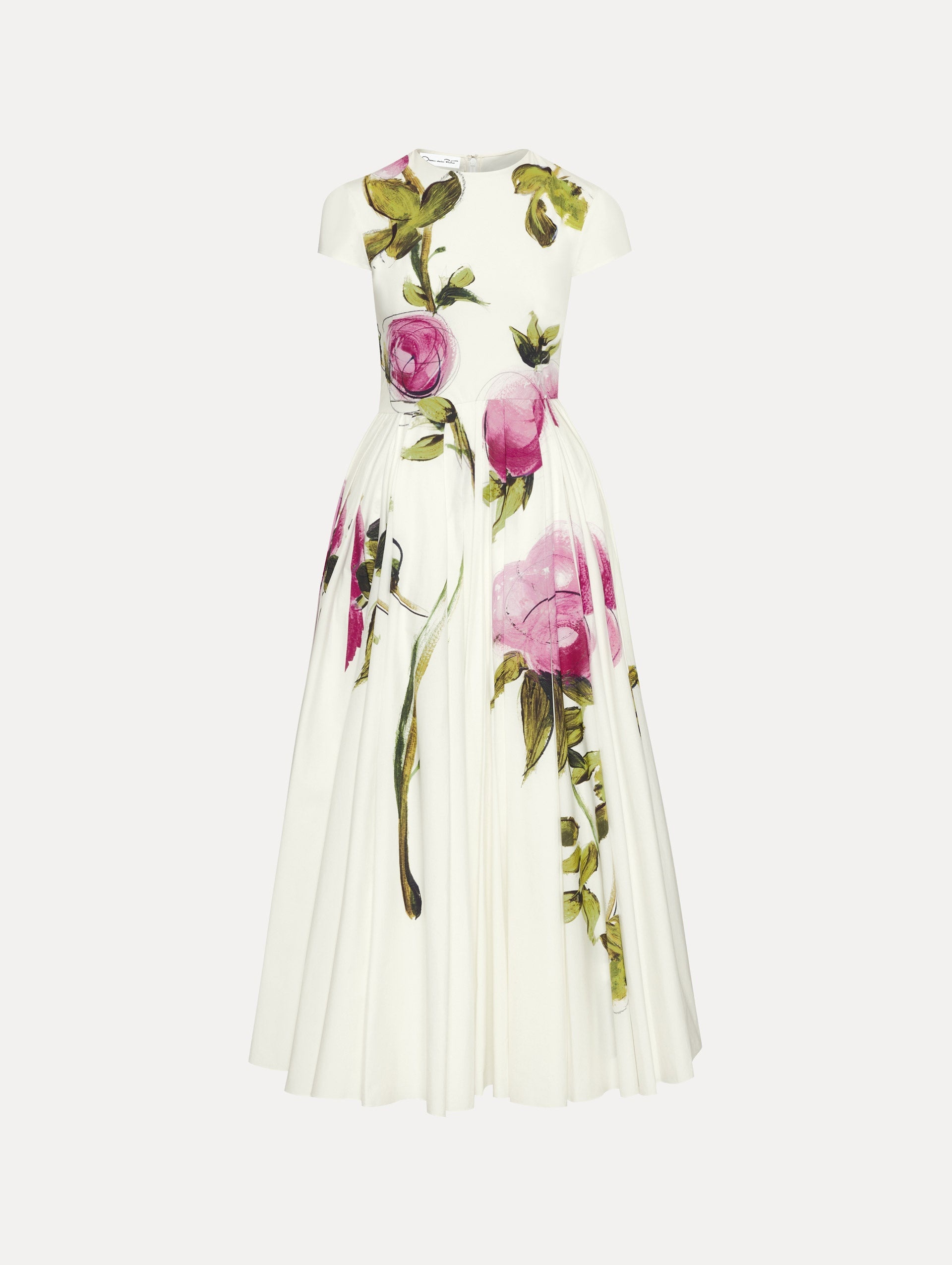 Oscar de la Renta PAINTED ROSES COTTON POPLIN DRESS | REVERSIBLE