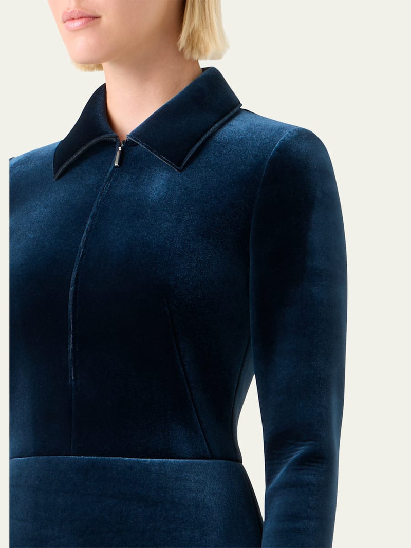 AKRIS Long-Sleeve Neoprene Velvet A-Line Shirtdress outlook