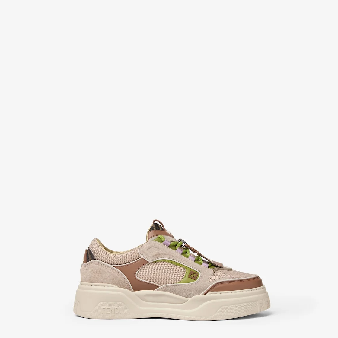 Fendi Force sneakers Beige mesh and brown leather low-tops - 1