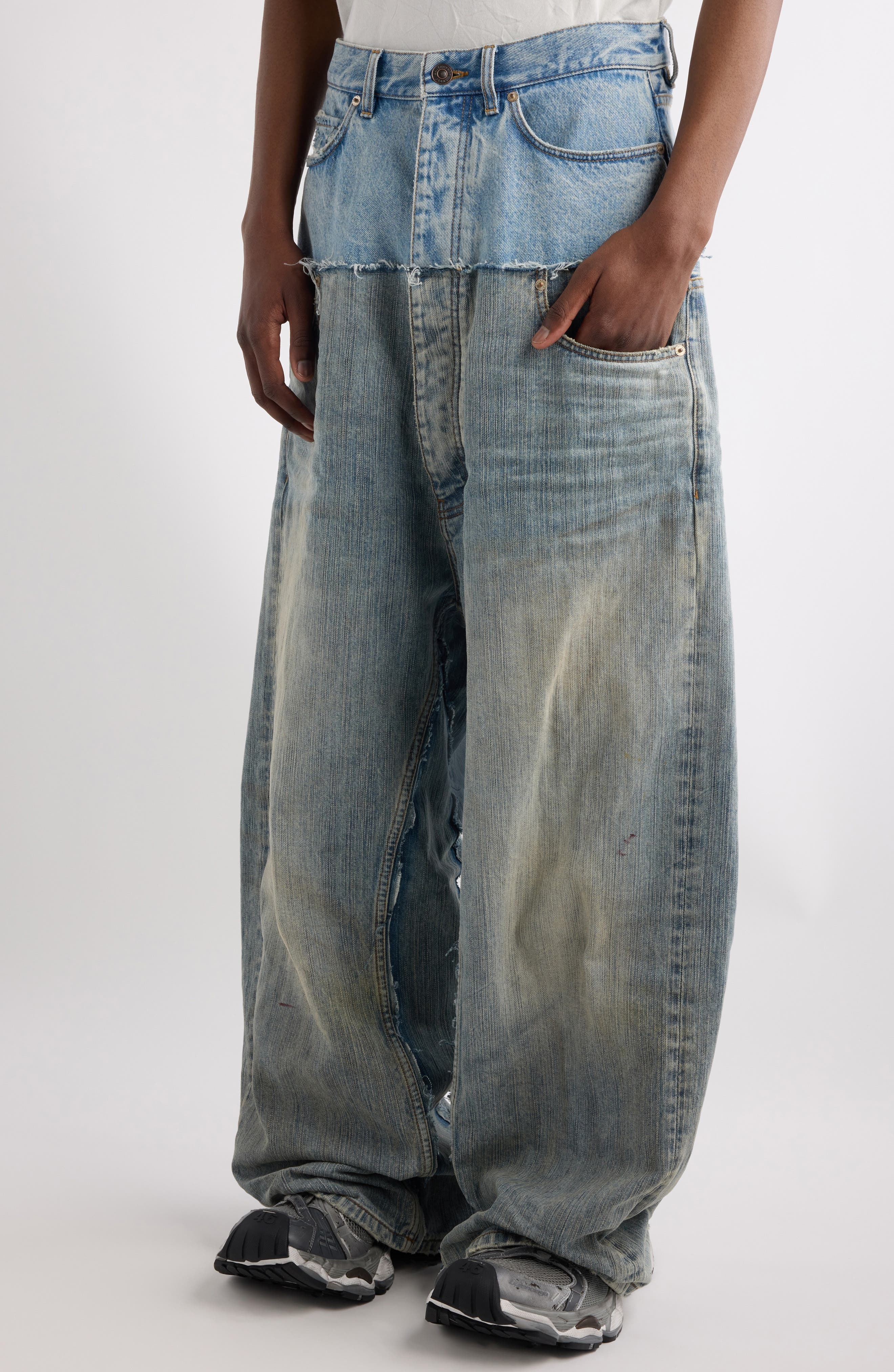 Balenciaga Distressed Layered Jeans in 3969 Iced/Stained at Nordstrom - 5