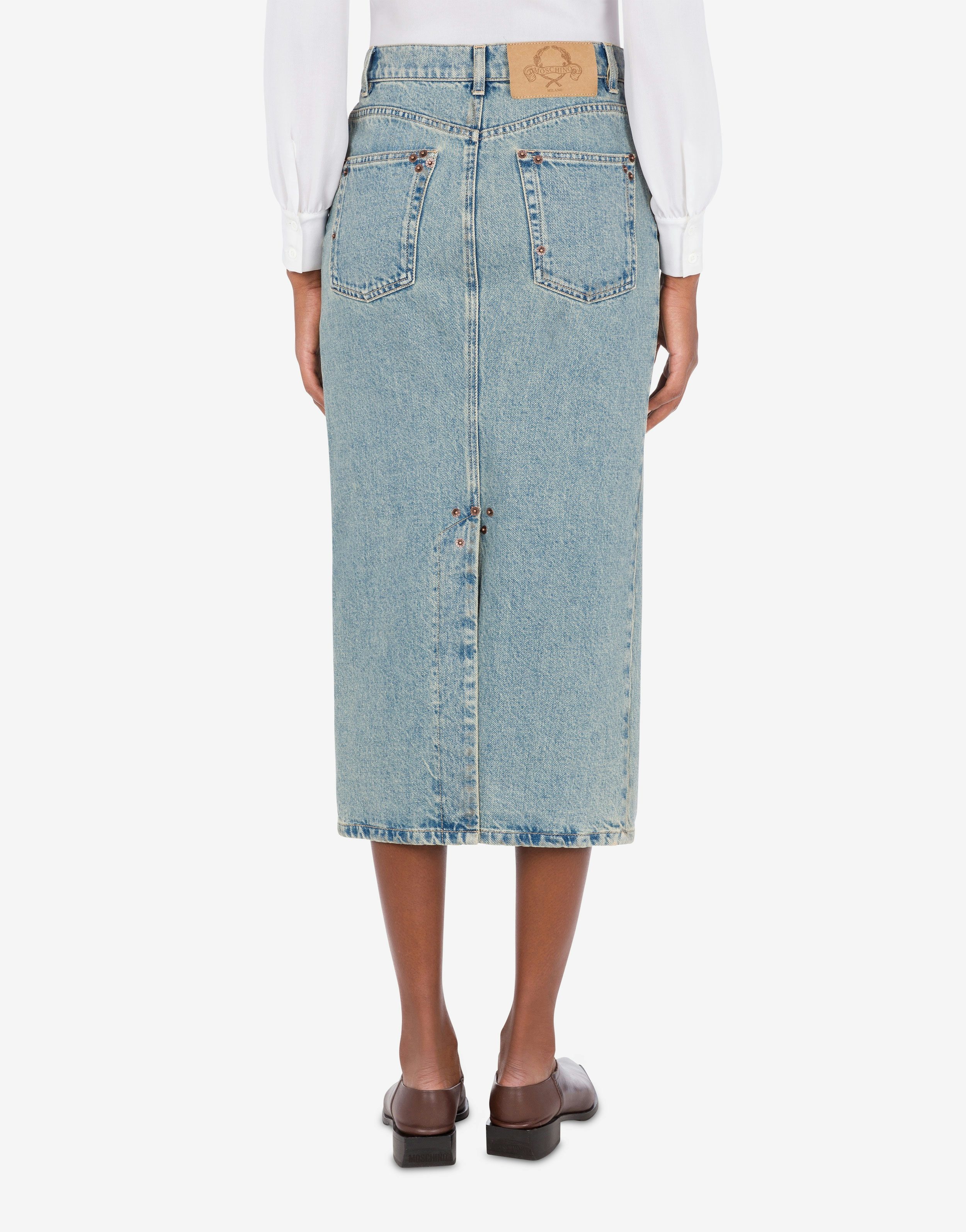 SKIRT IN BLUE COTTON DENIM - 3