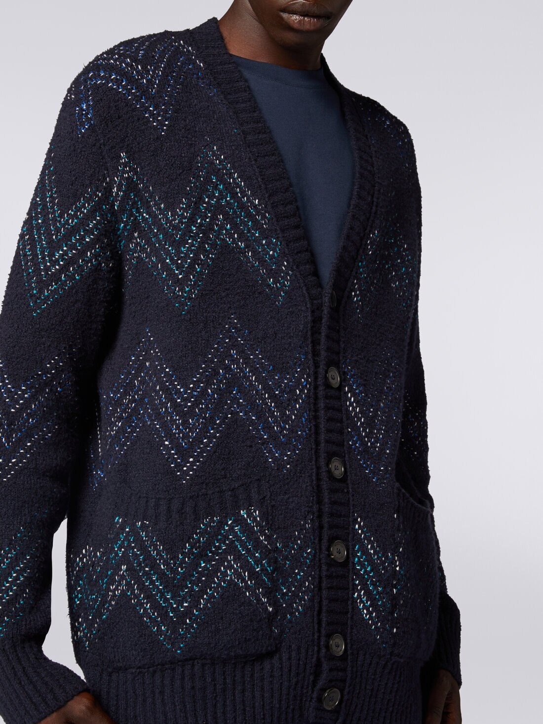 Zigzag cotton blend V-neck cardigan - 5