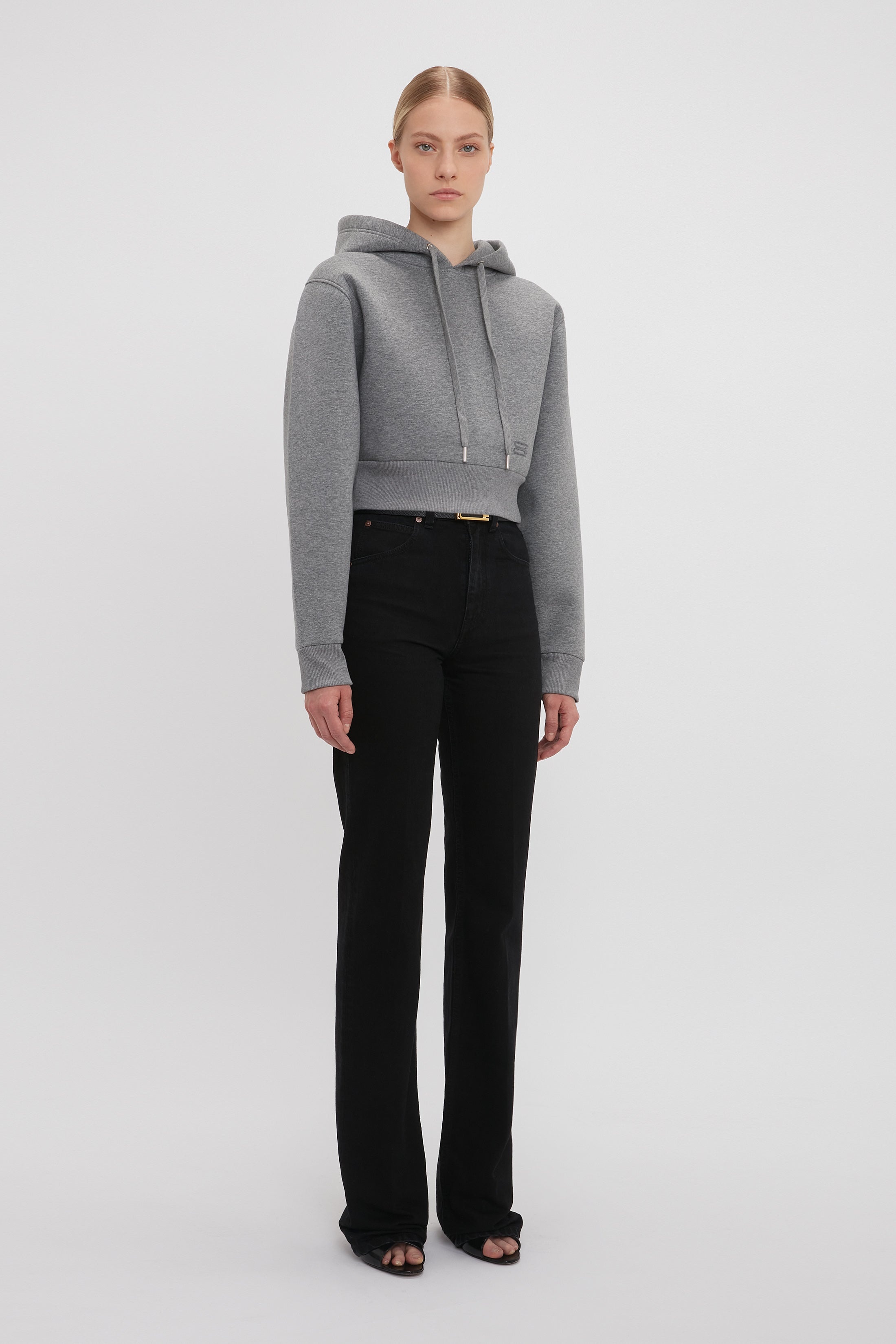 Cropped Structured Hoodie In Grey Marl - 3