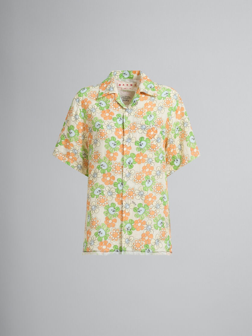 ORANGE AND GREEN PRINTED LINEN SHIRT - 2