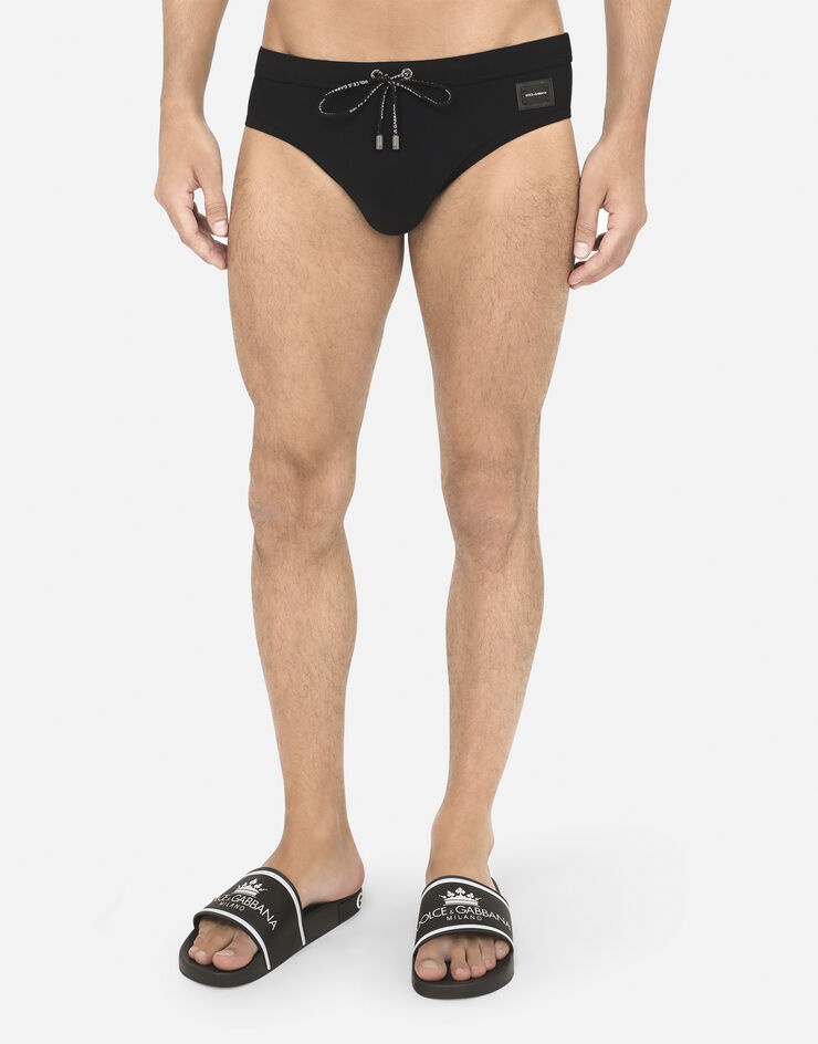 Swim briefs with high-cut leg and branded metal plate - 4