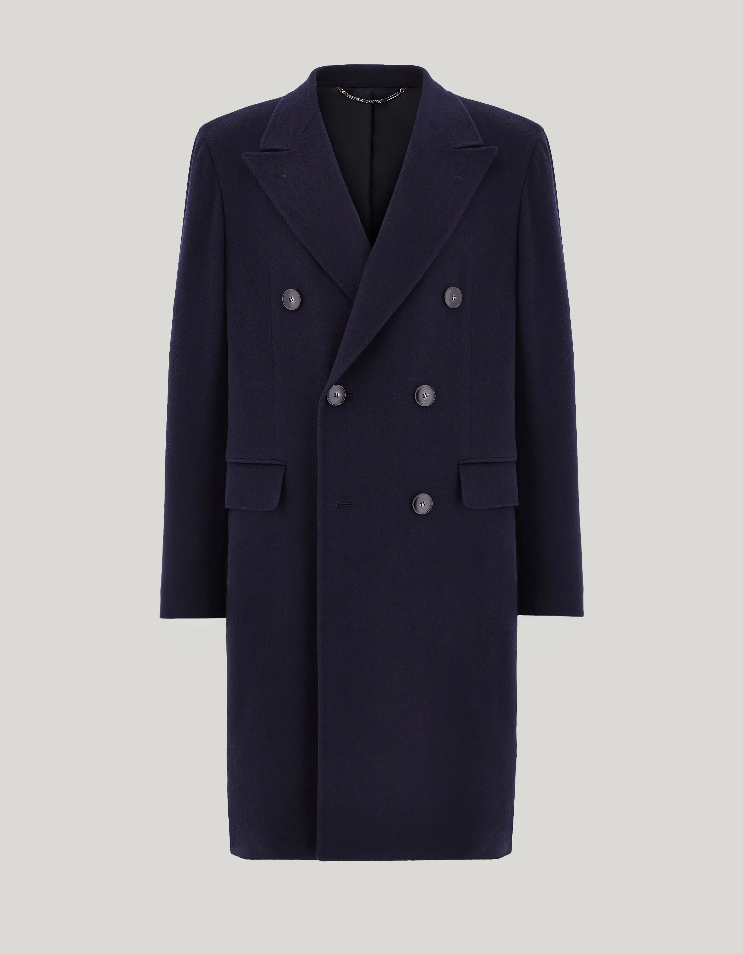 NAVY BLUE PURE CASHMERE DOUBLE-BREASTED SLIM-FIT COAT - 1