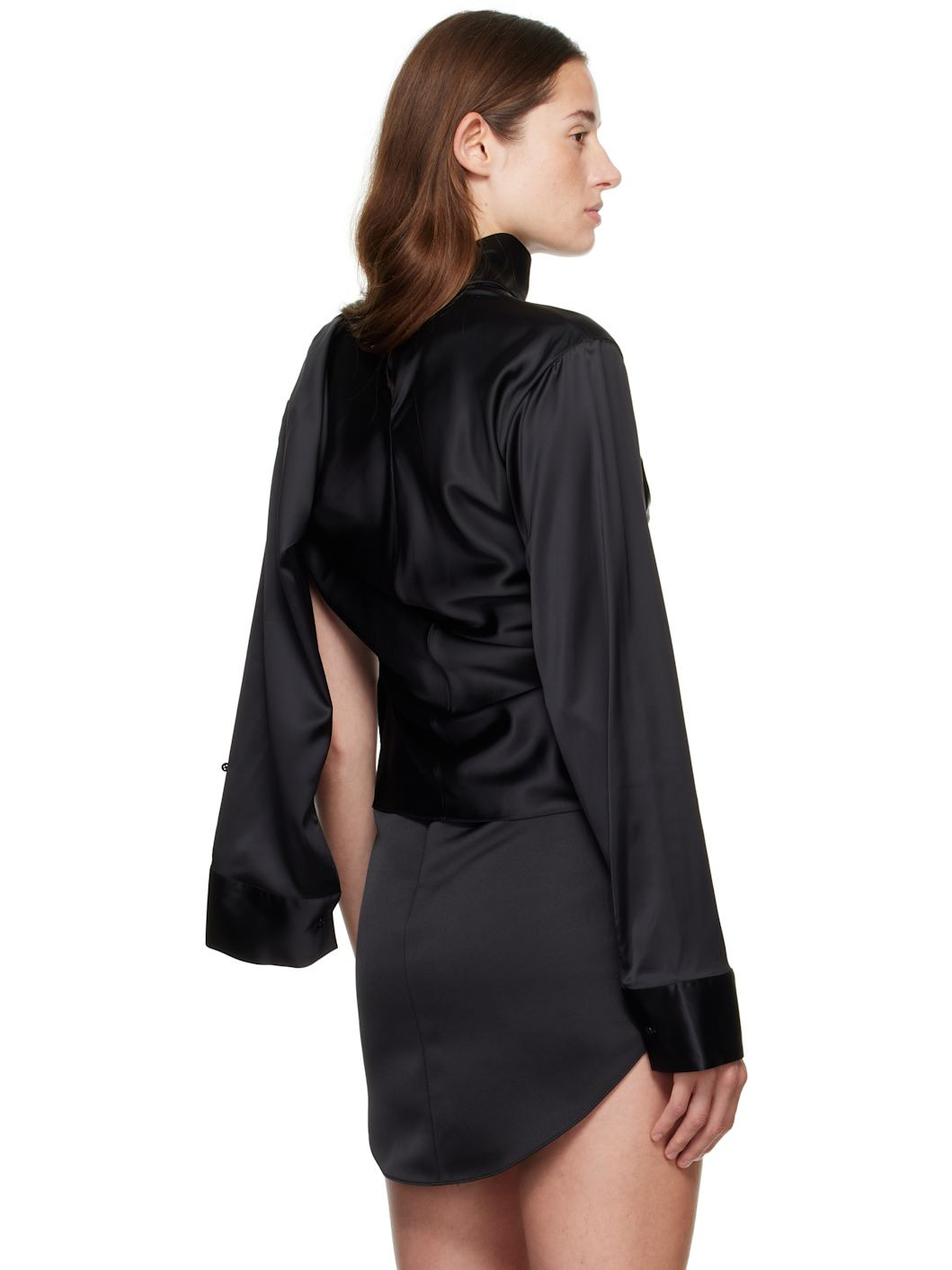 Black Off-Shoulder Satin Blouse - 3