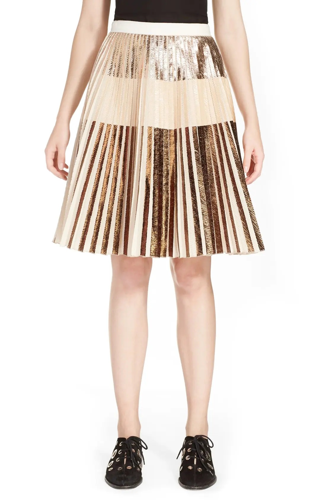 Knife Pleat Cloqué Skirt in Rose Gold/Nude/Bronze - 1