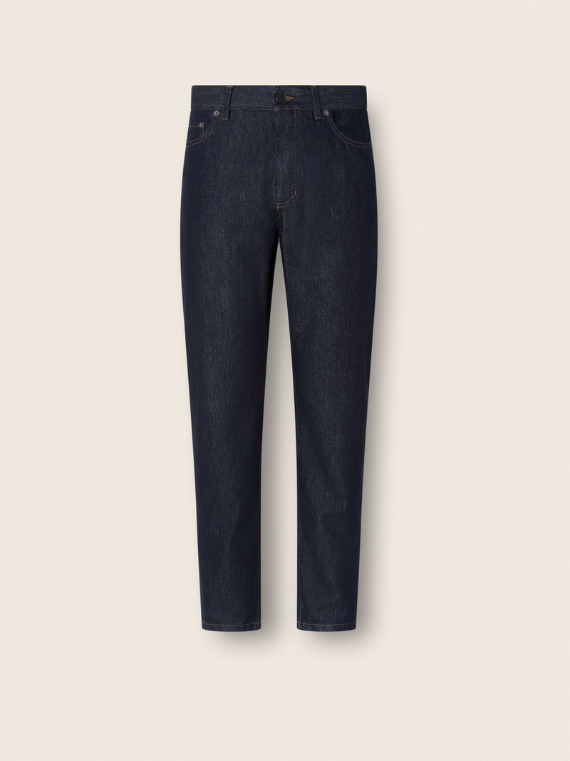 DARK BLUE RINSE-WASHED COTTON AND SILK ROCCIA JEANS 1