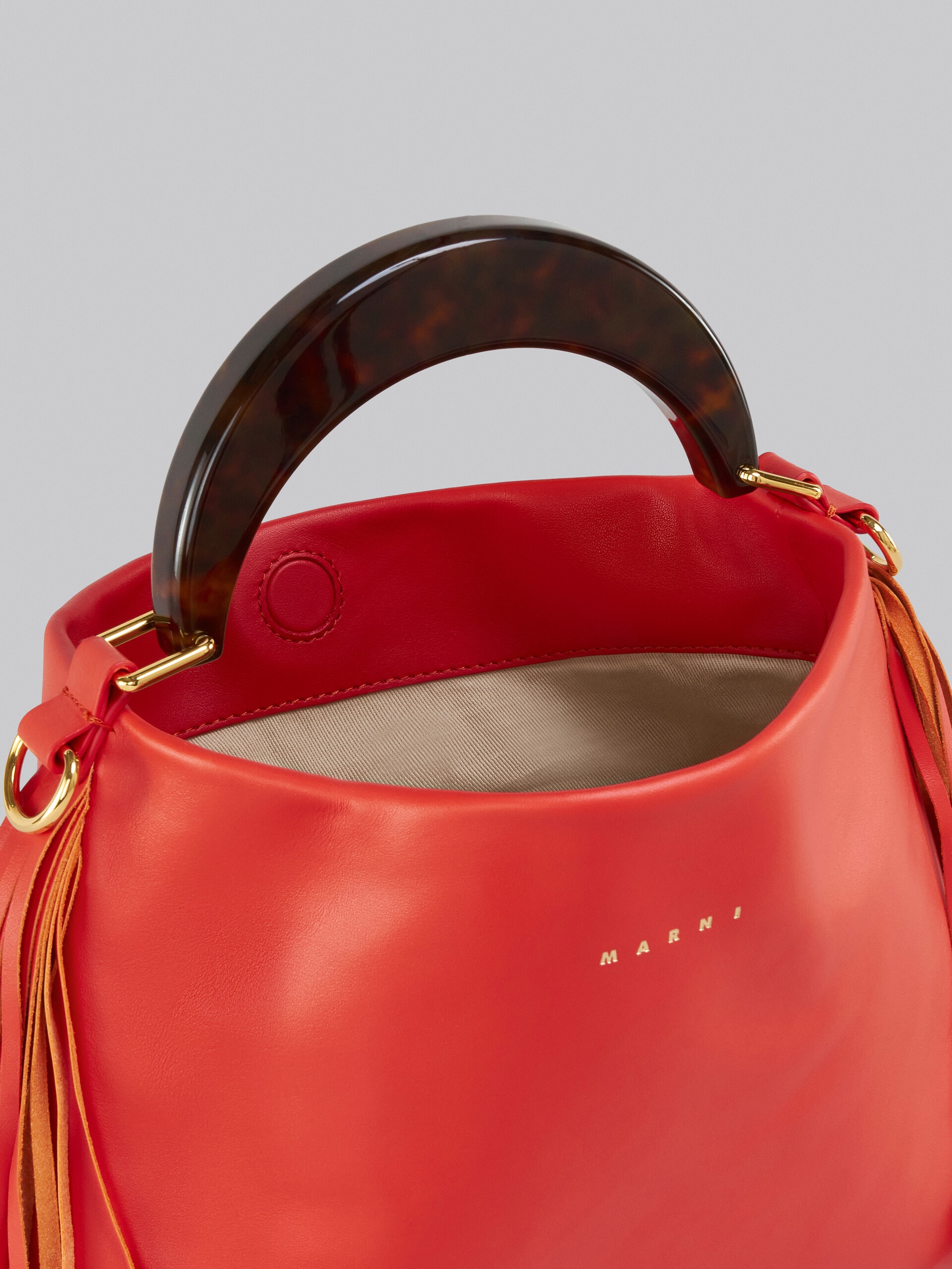 VENICE SMALL BAG IN ORANGE LEATHER WITH FRINGES - 4