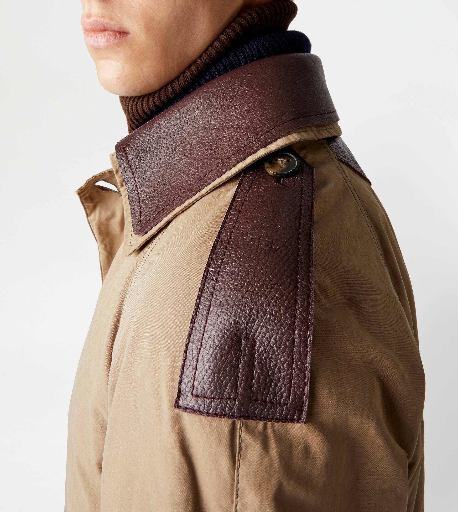 TRENCH COAT WITH LEATHER INSERTS - GREY - 5