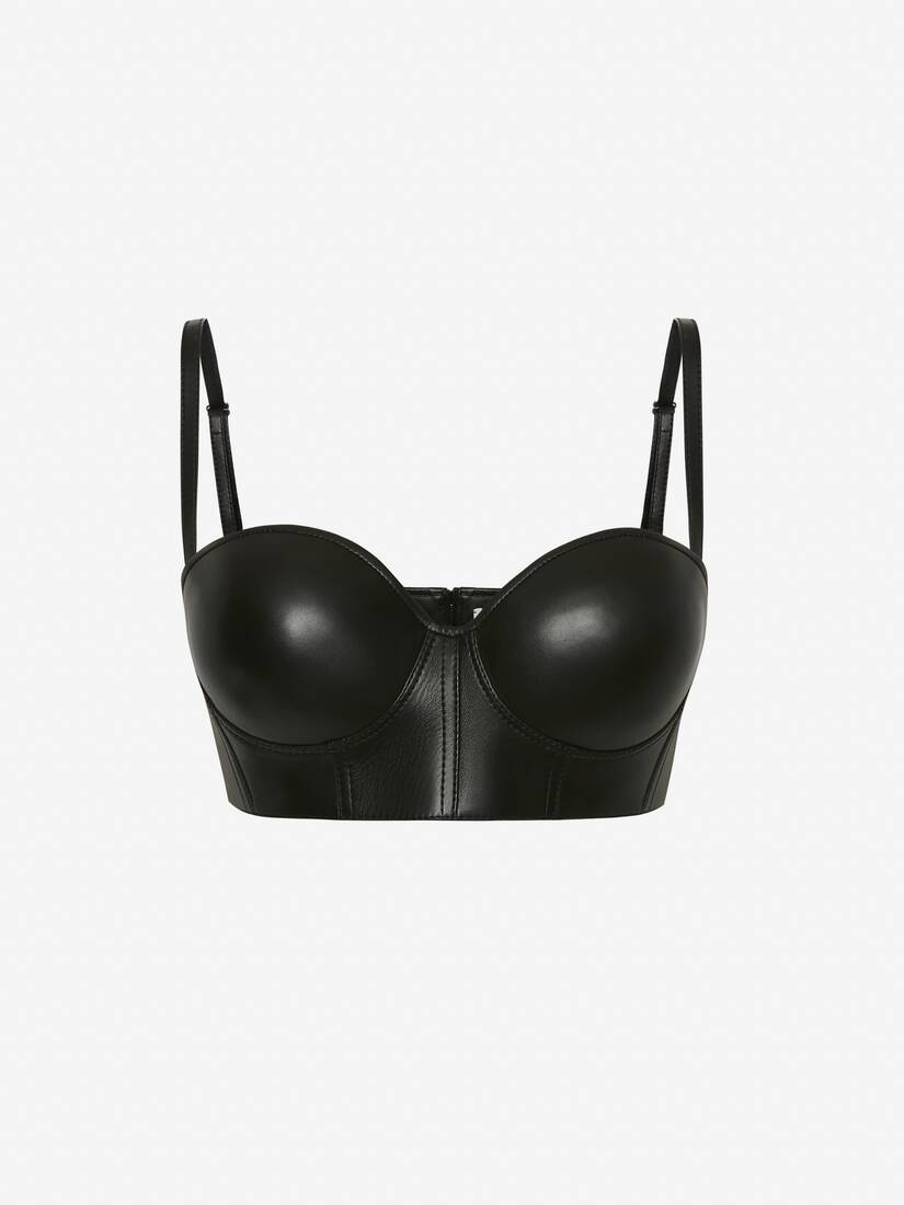 Women's Leather Bustier Top in Black - 1