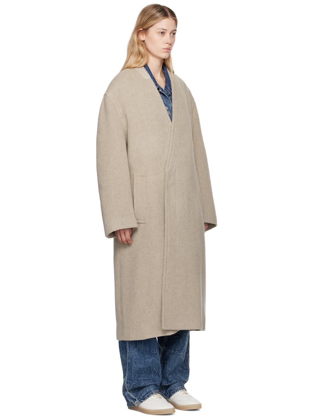 Beige Belted Wool Coat - 2