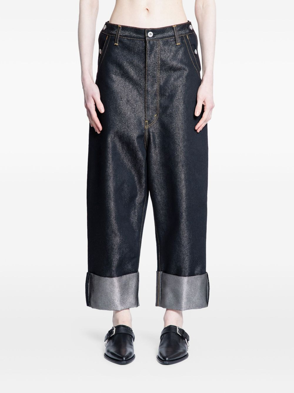 metallic turn-up jeans - 1