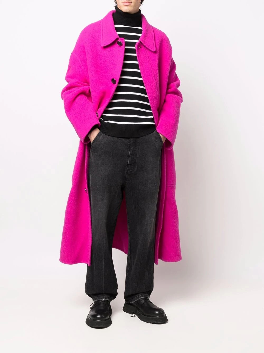 oversize wool single-breasted coat - 2