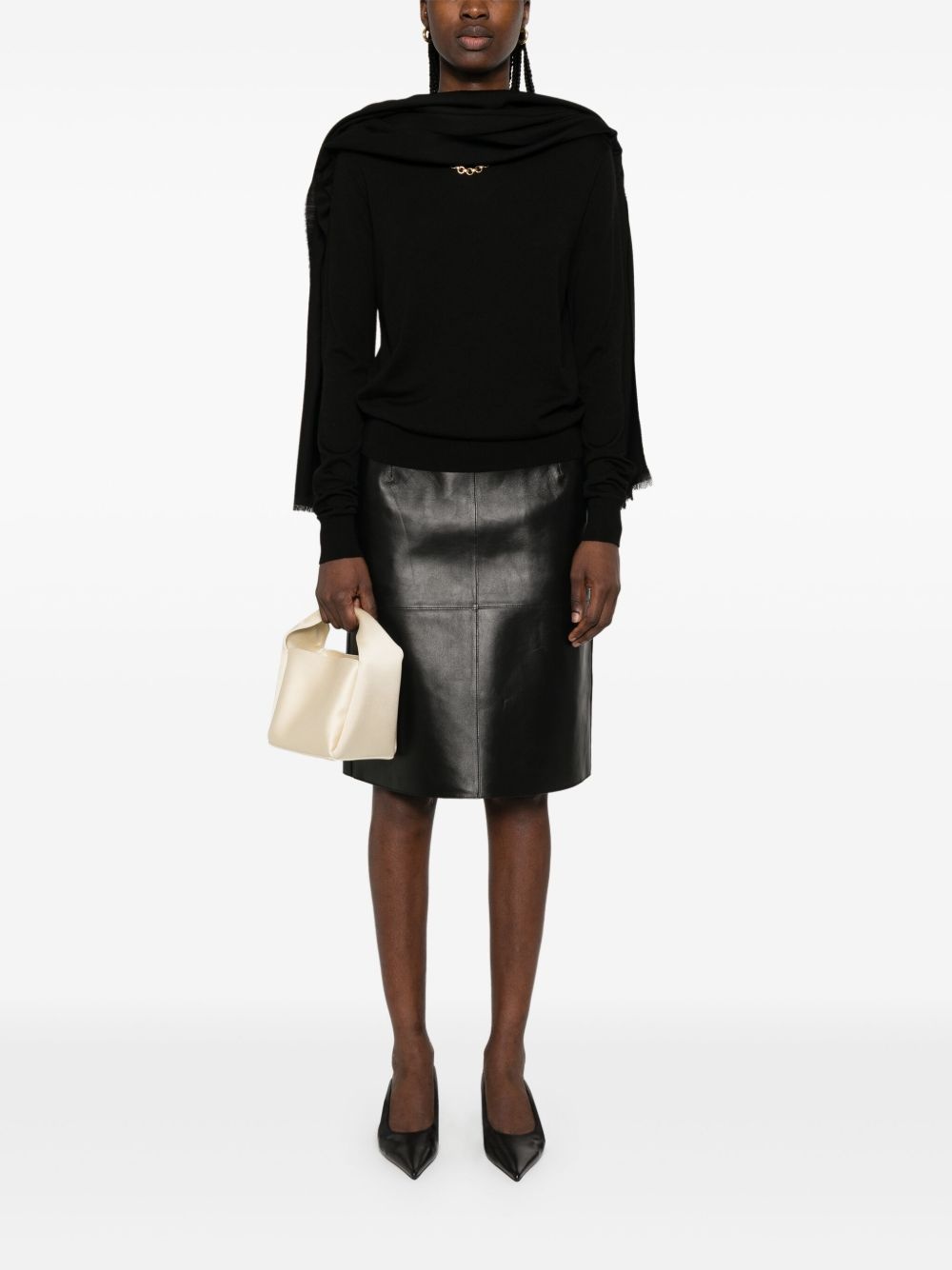 panelled leather midi skirt - 2