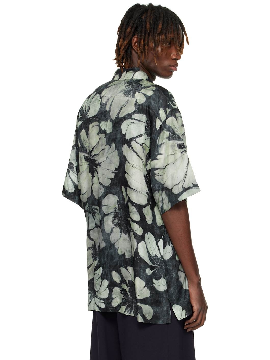 Black & Gray Silk Short Sleeve Shirt - 3