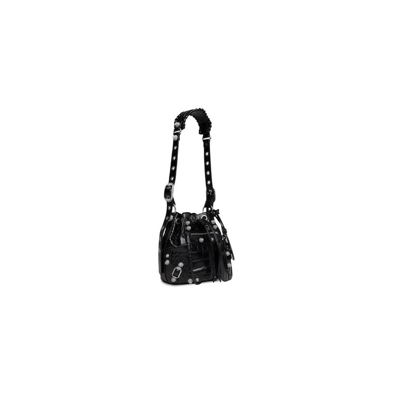 BALENCIAGA le cagole xs bucket bag crocodile embossed with rhinestones outlook