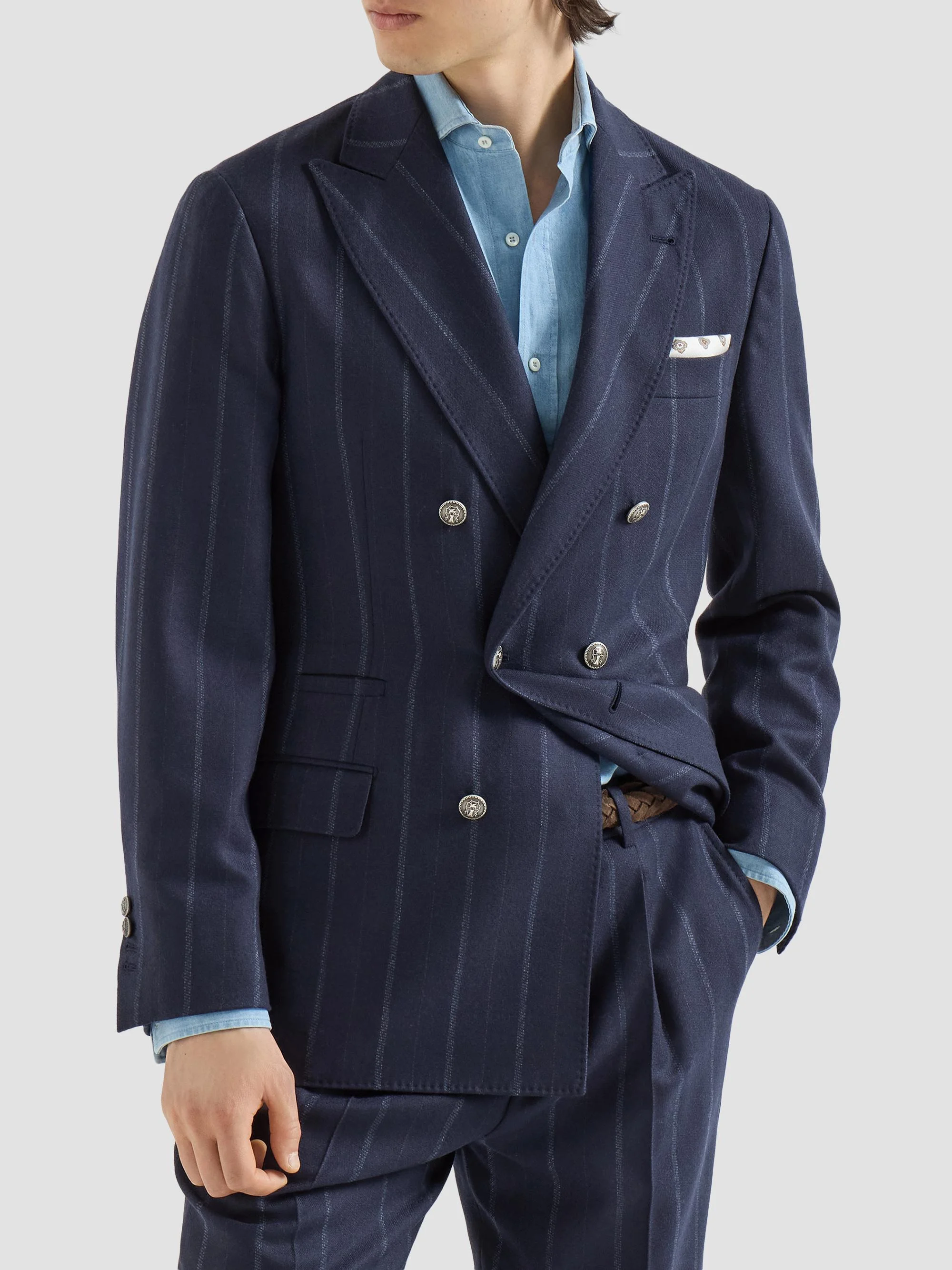 Men's Multistrip Twill One-and-a-Half Breasted Deconstructed Blazer - Navy Blue - 1