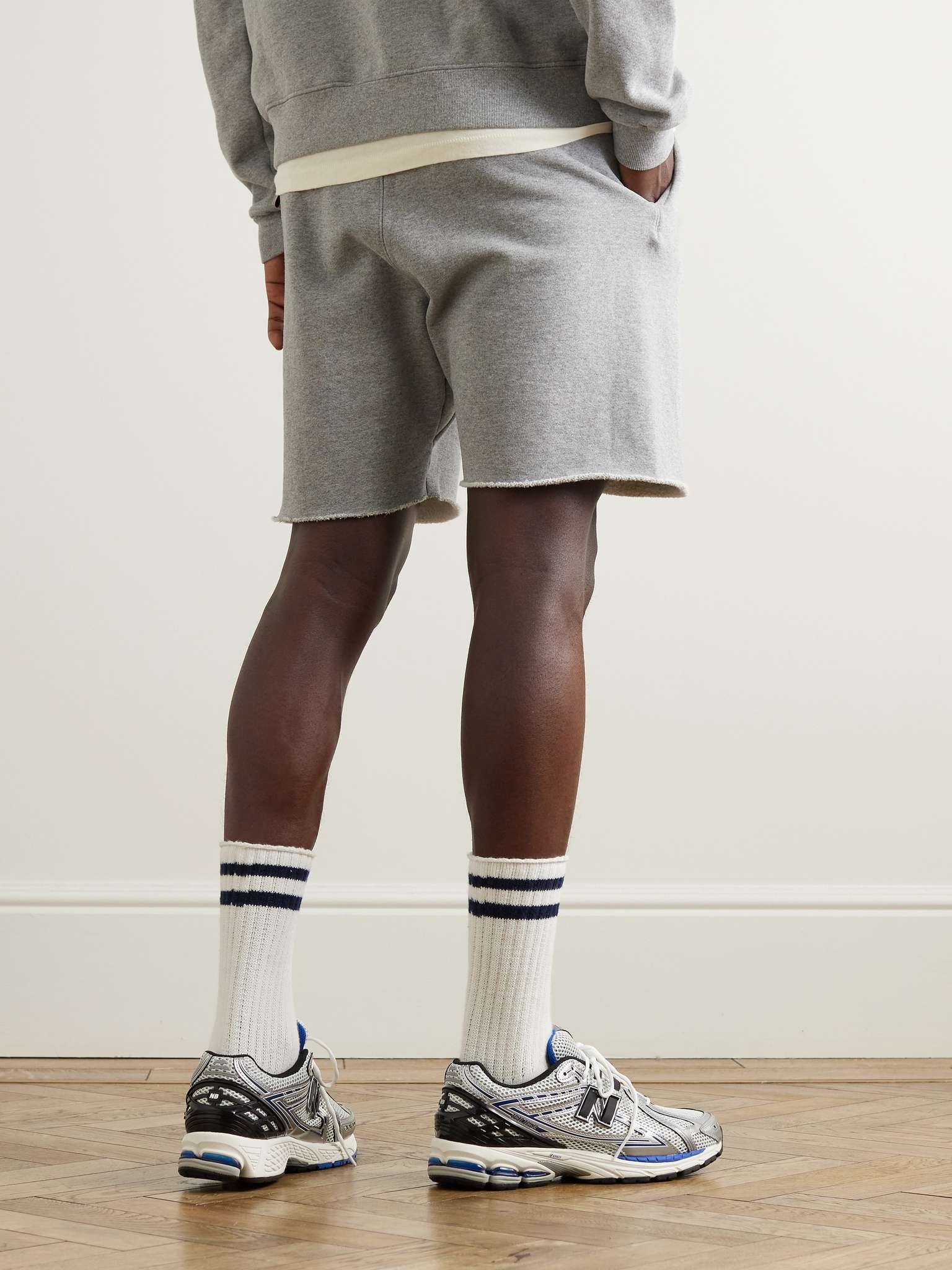 Straight-Leg Logo-Print Frayed Cotton-Jersey Drawstring Shorts - 3