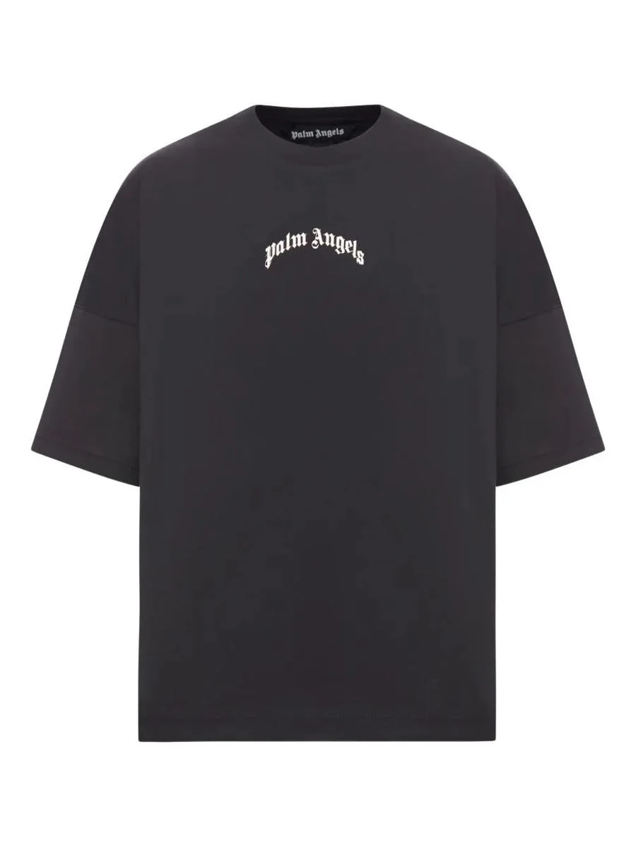 Palm Angels Back Curved Logo Over Tee Black - Off Wh - 1