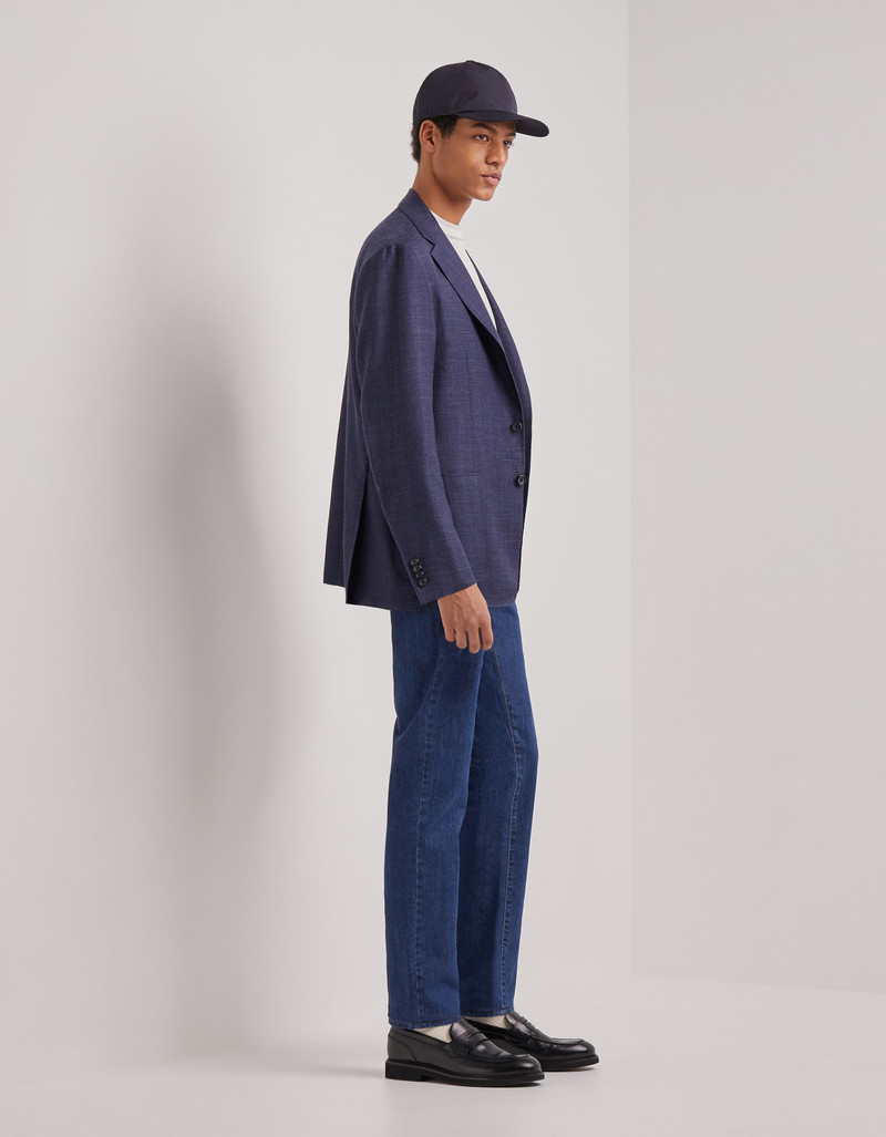 NAVY BLUE TRICOT-EFFECT COTTON JERSEY JACKET 76