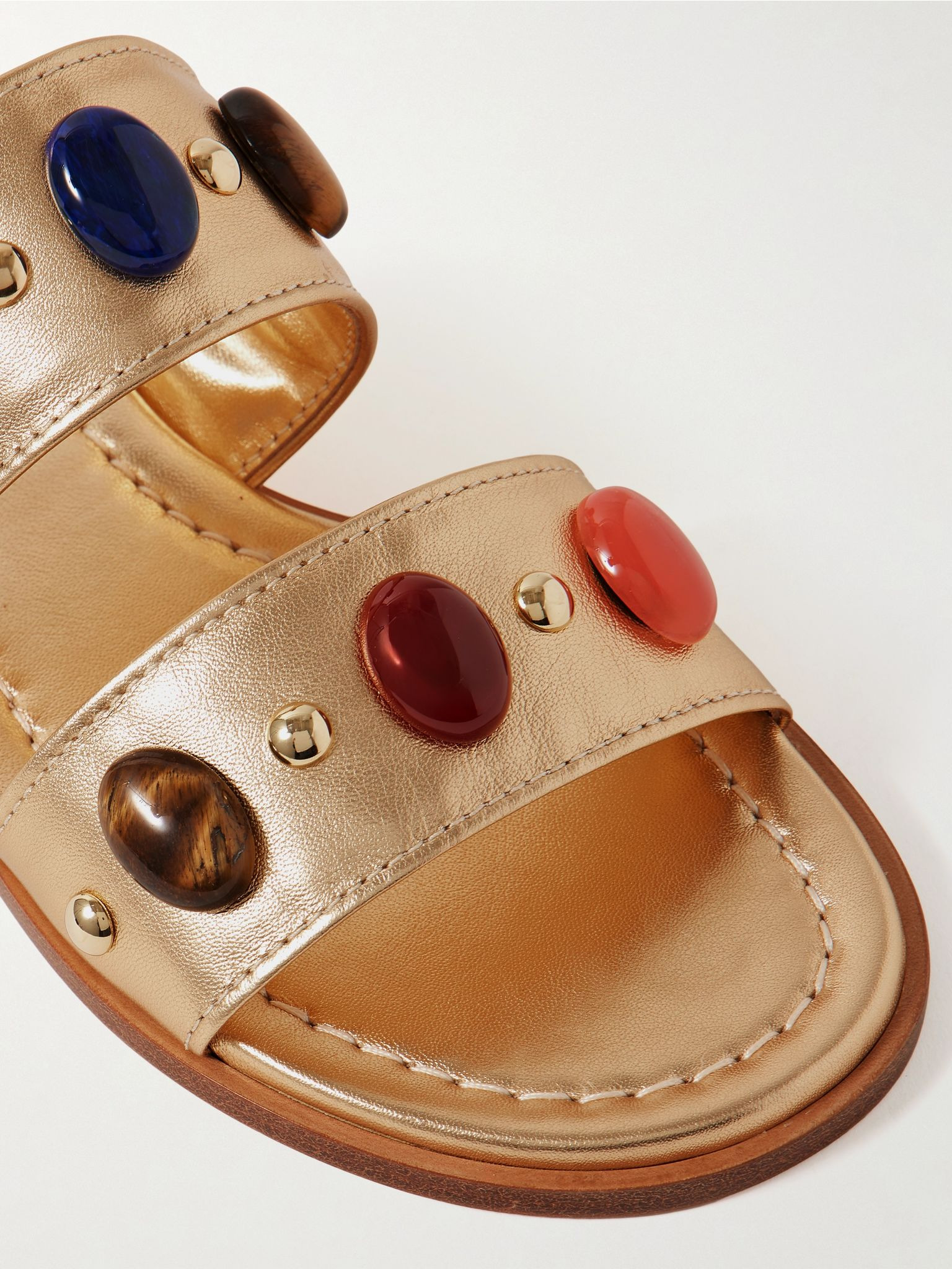 Embellished metallic leather slides Gold - 4