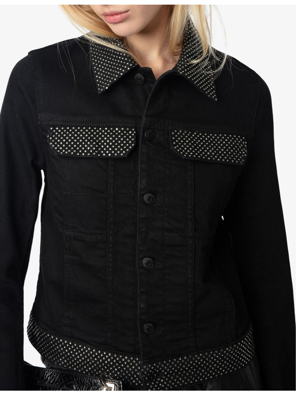 Kioky rhinestone-embellished stretch-denim jacket - 5