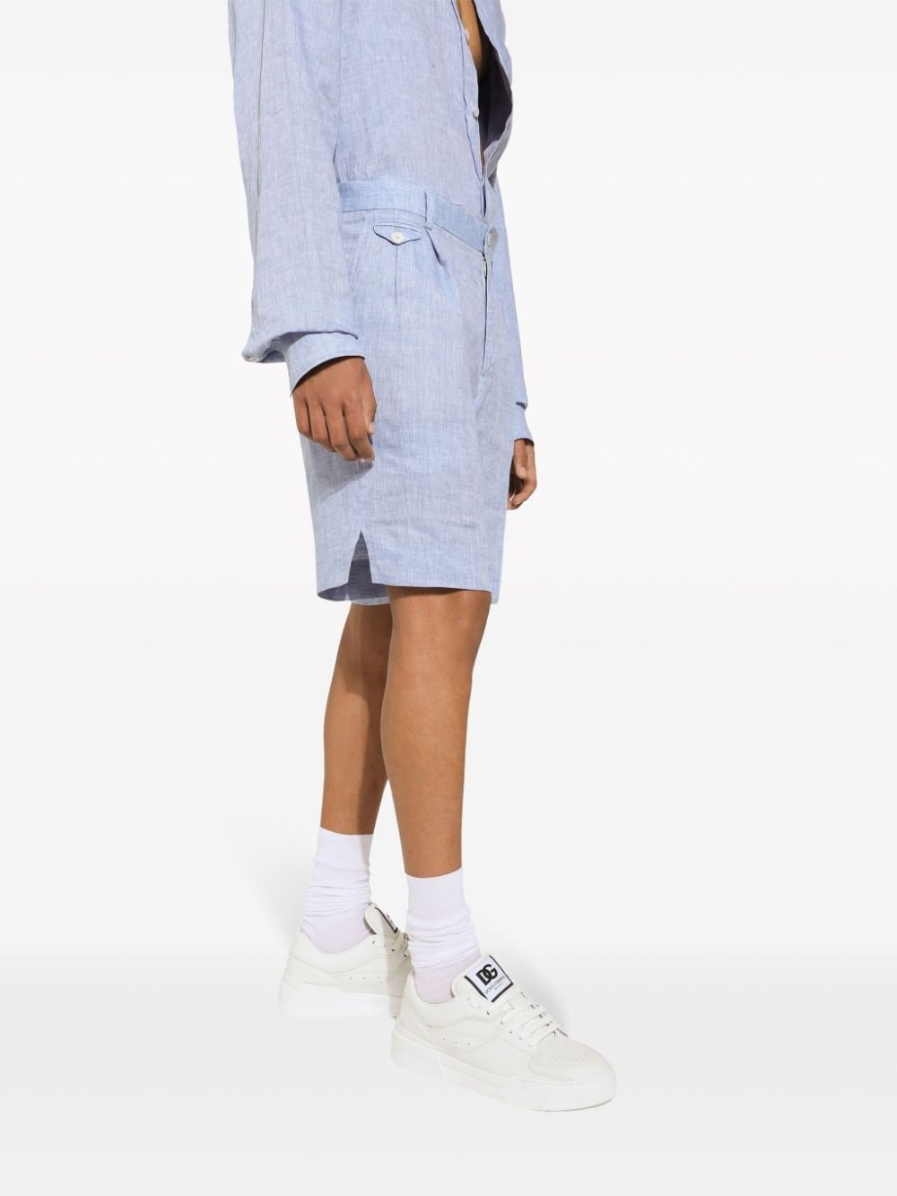 button-fastening linen shorts - 3