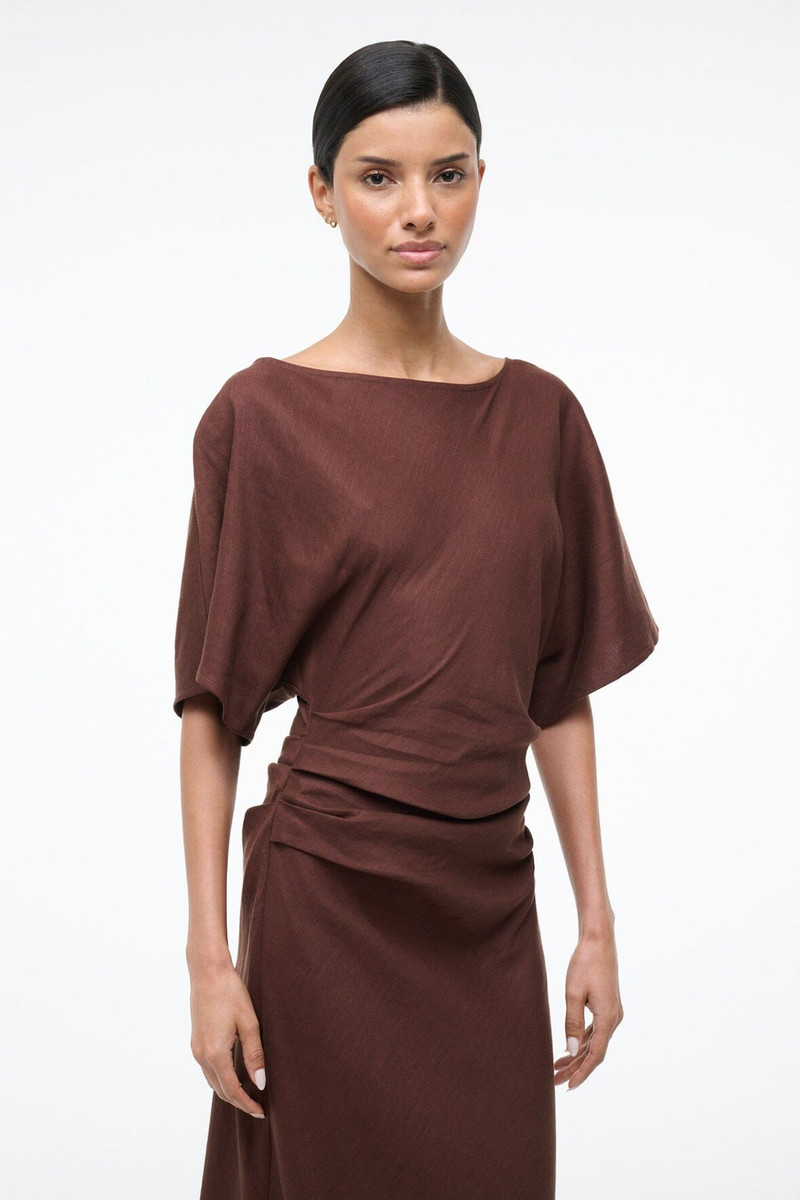 STAUD STAUD AMELIE LINEN DRESS DARK OAK outlook