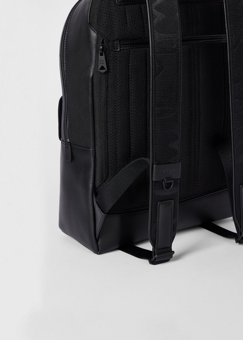 Black Straw-Grain Embossed Leather Backpack 4