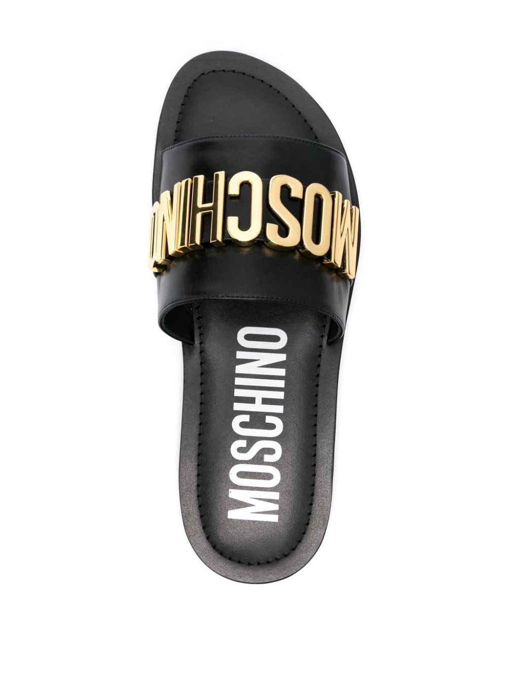 logo-plaque leather slides - 4