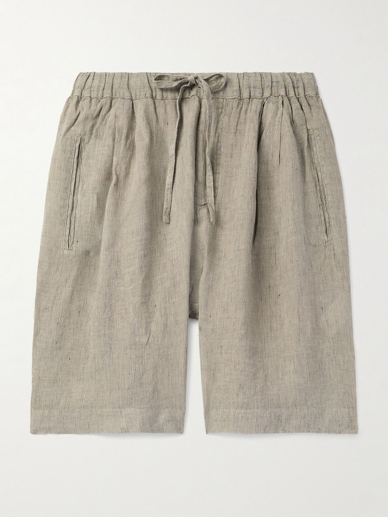 Kevin Straight-Leg Pleated Linen Drawstring Shorts Neutral 1