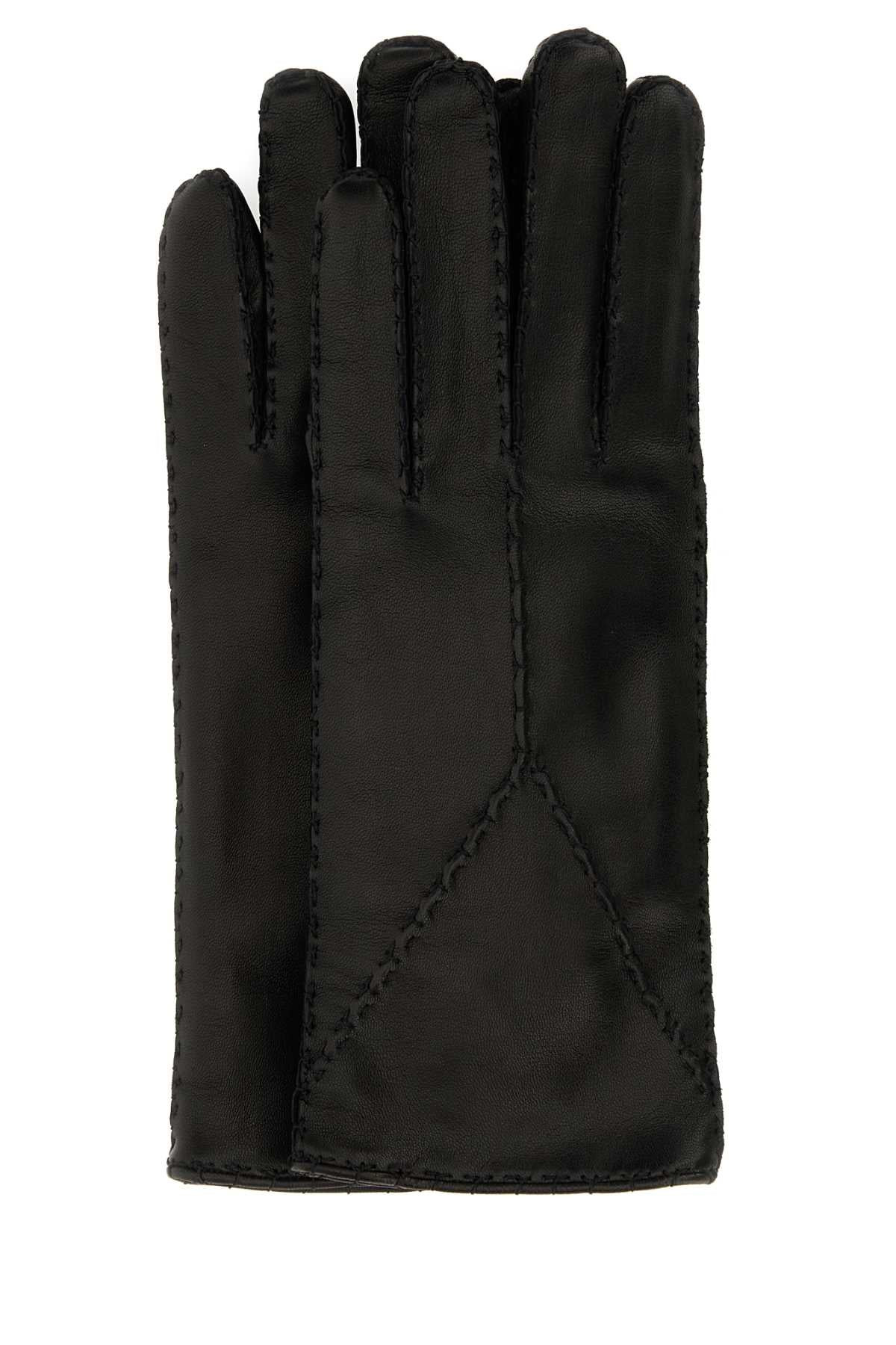 Saint Laurent Women Black Leather Gloves - 1