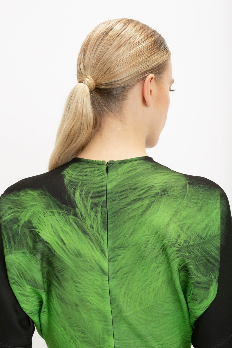 Dolman Midi Dress In Green Digital Feather Print 8