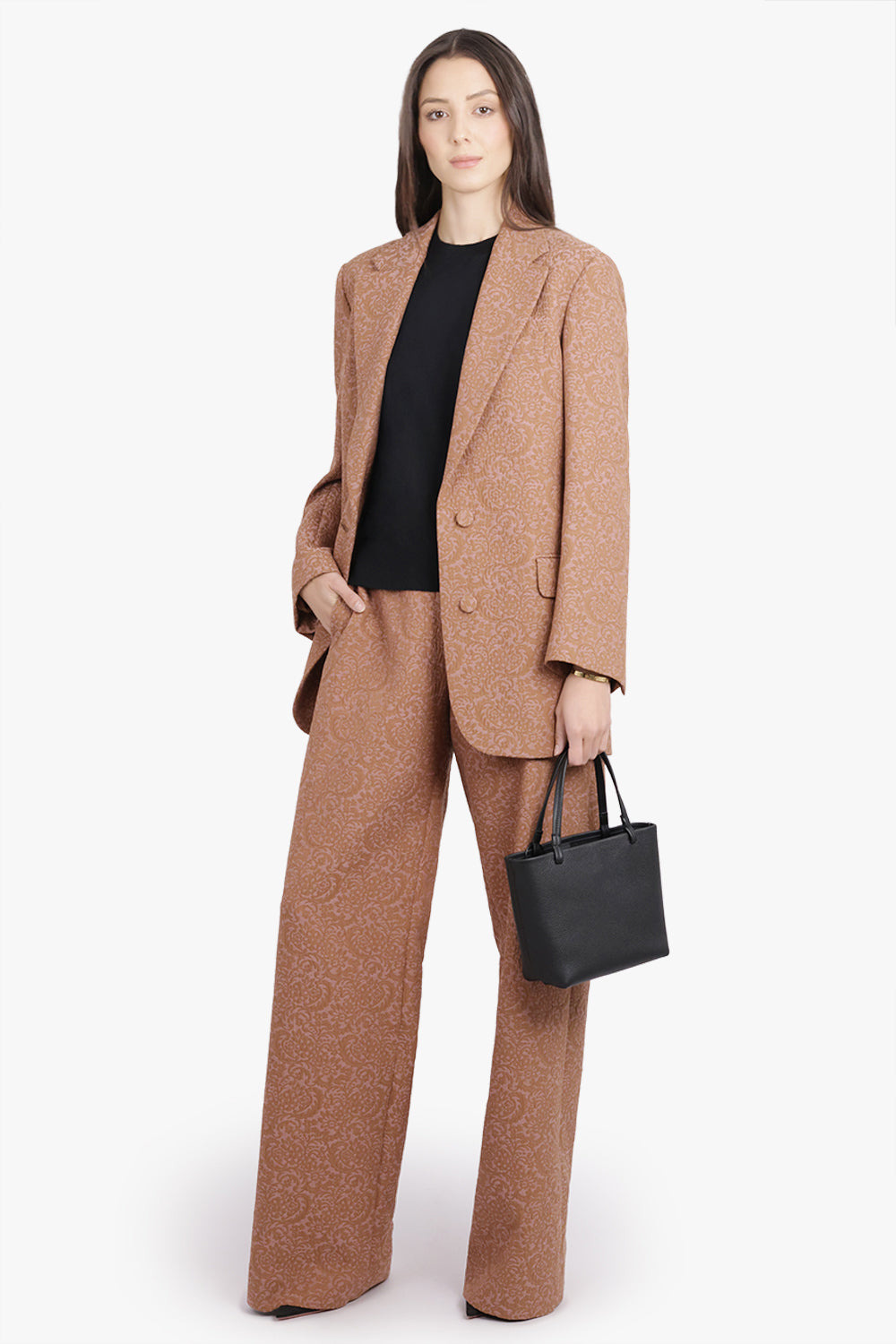 PAXY TAPESTRY FLORAL JACQUARD STRAIGHT PANT | PEACH/BROWN - 2