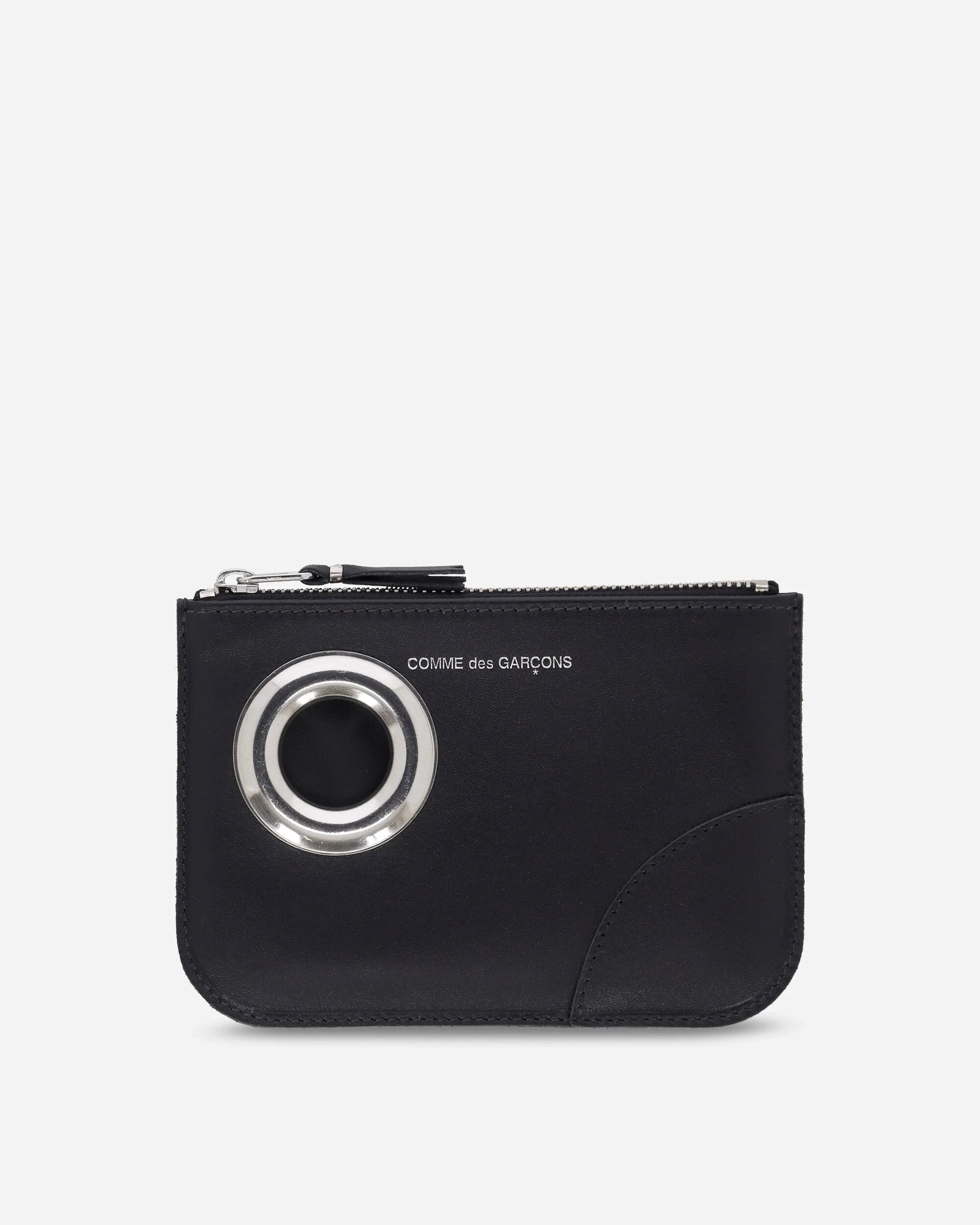 Silver Eyelet Zip Pouch Black - 1