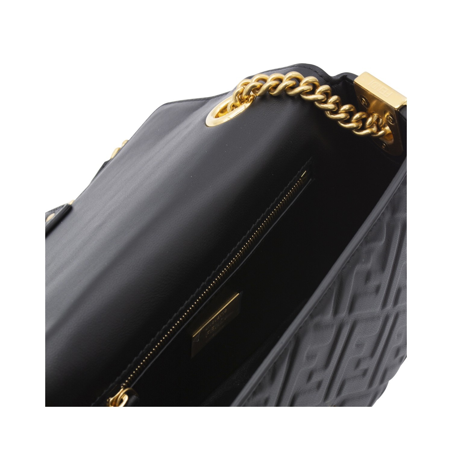 FENDI BLACK LEATHER CHAIN CROSSBODY BAG | palazzobellies