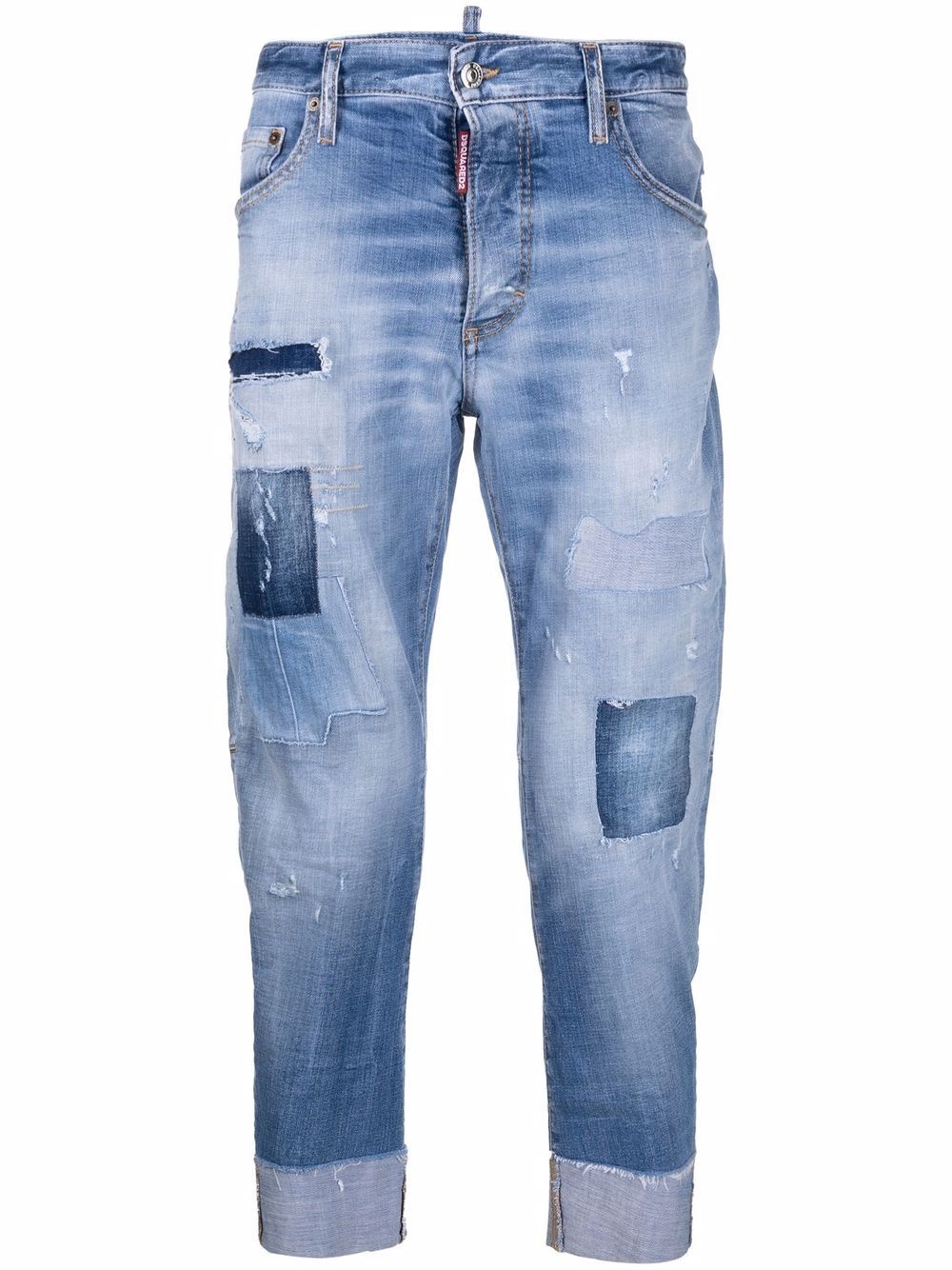 distressed patchwork-style jeans - 1