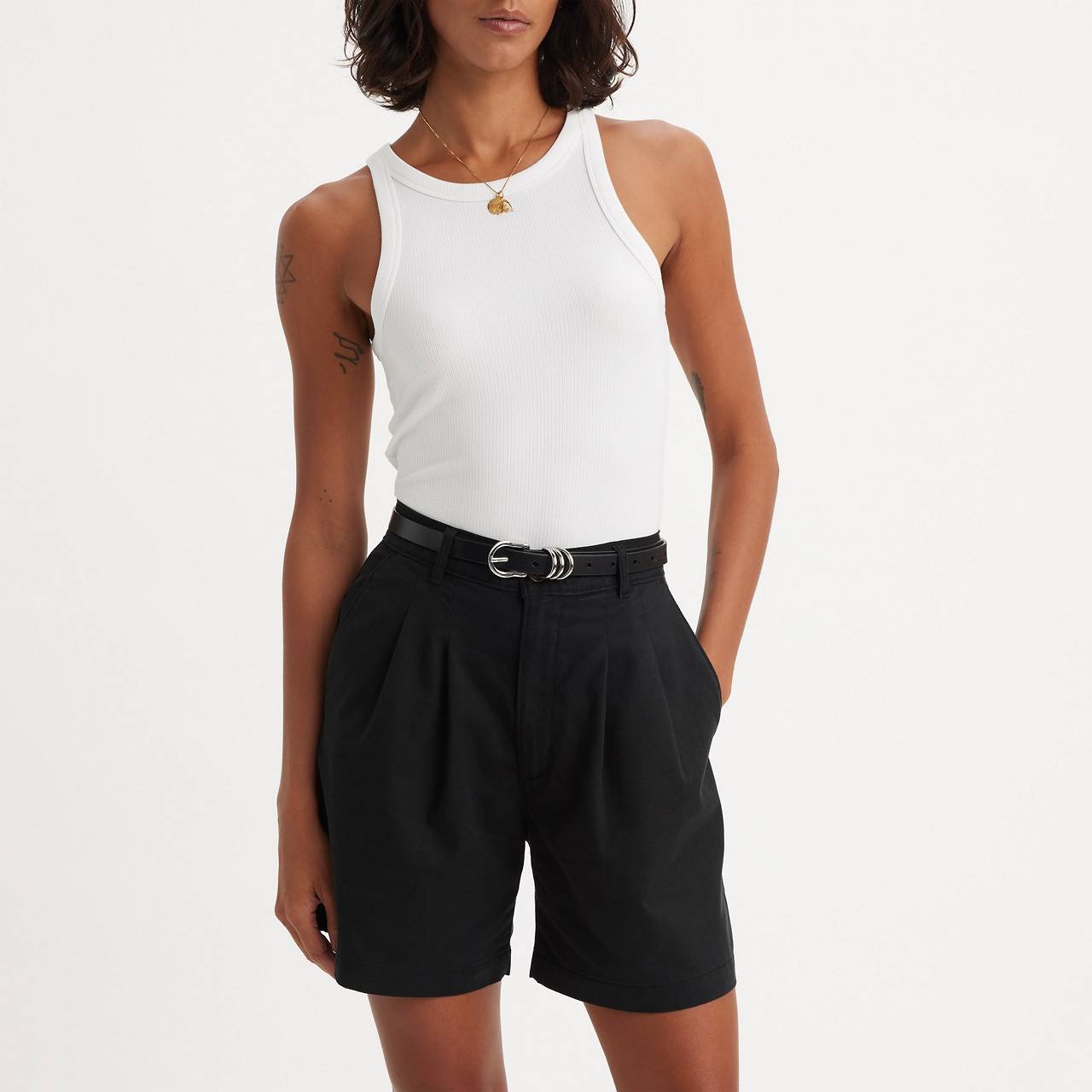 PLEATED WOMEN'S TROUSER SHORTS - 4